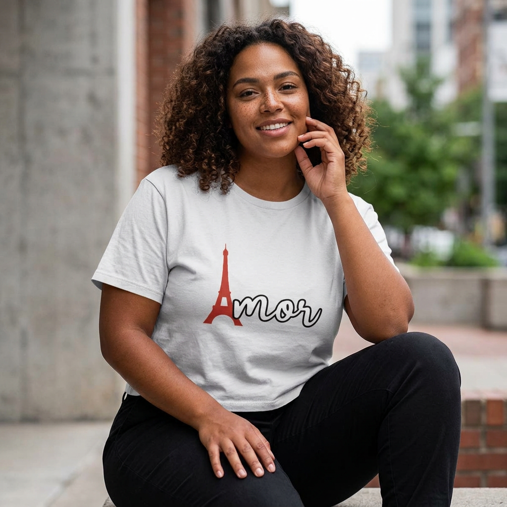Amor Eiffel Boxy Tee — Women's Paris Love Graphic T-Shirt