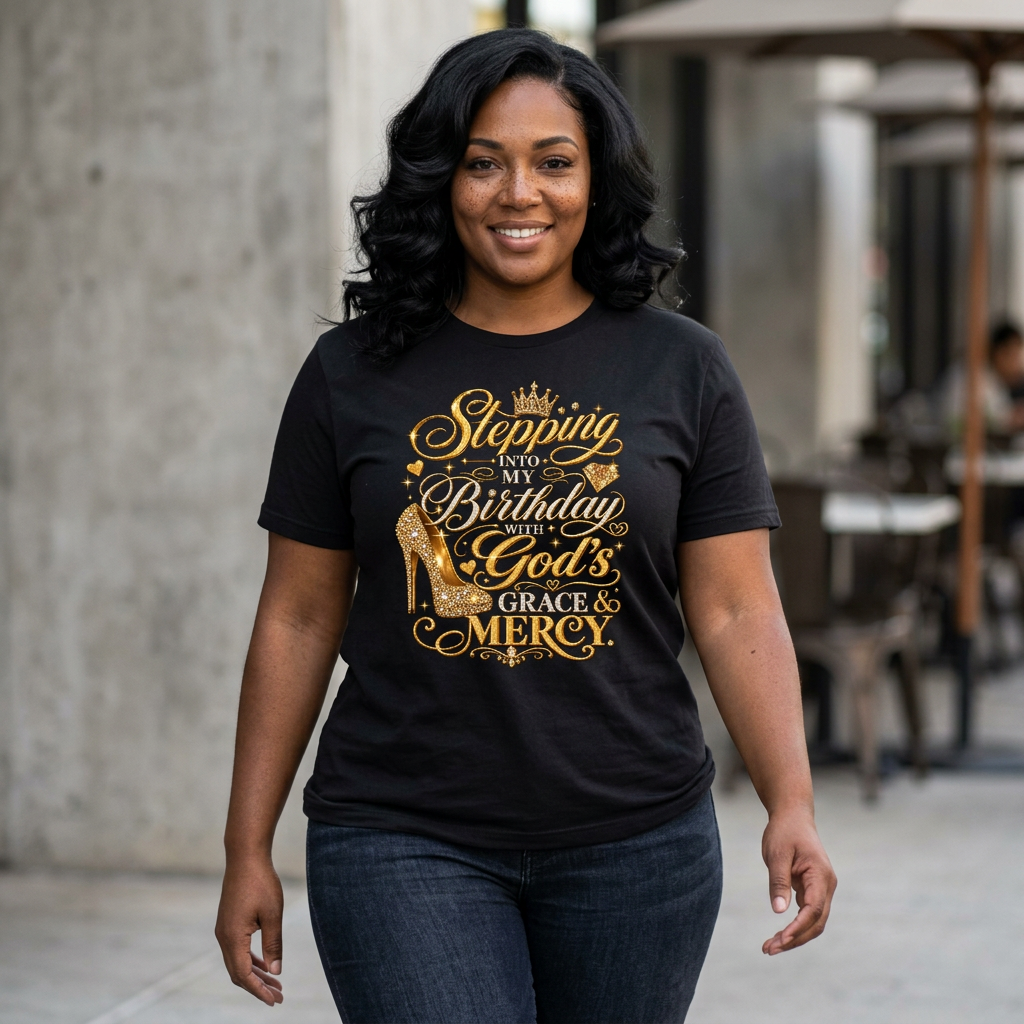 Birthday Gospel Tee — "Stepping into My Birthday with God's Mercy" Women's Boxy Tee