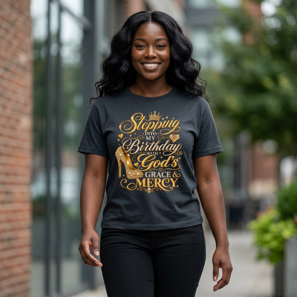 Birthday Gospel Tee — "Stepping into My Birthday with God's Mercy" Women's Boxy Tee