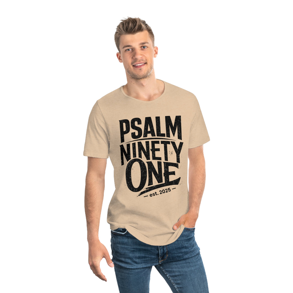 Psalm 91 Men's Curved Hem Tee — Stylish Graphic Streetwear Gift