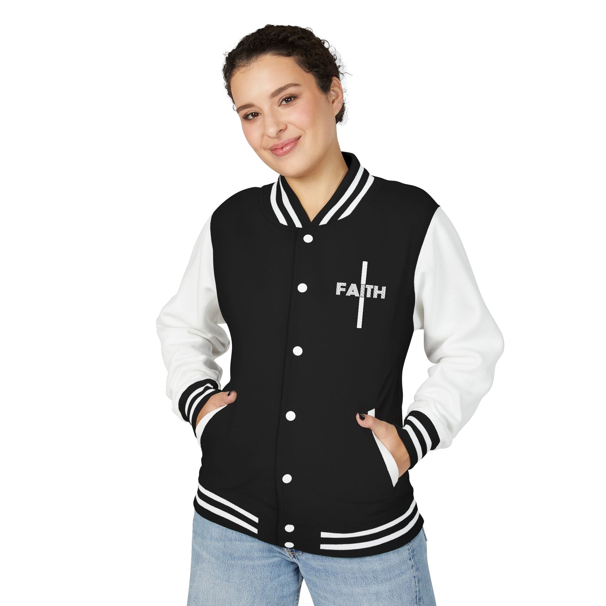 Unisex Heavyweight Letterman Jacket, Faith-based Jacket, Vintage Style Sports Jacket, College Spirit Wear, Casual Outwear, Gifts for Sports Lovers, Fall Fashion