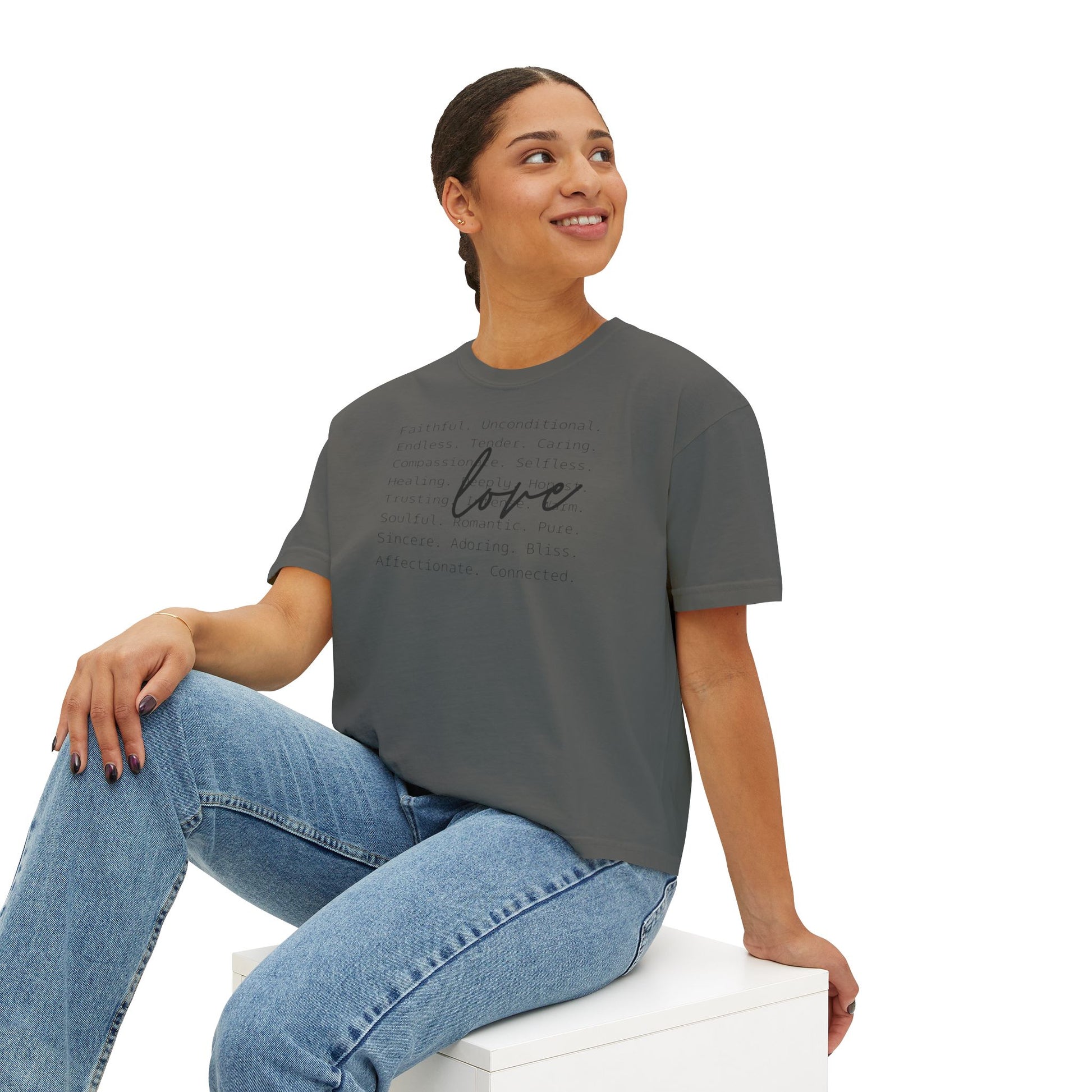 Women's Boxy Love Tee | Affirmation Top, Self-Care Gift, Cozy Casual Wear, Birthday Gift, Positive Vibes