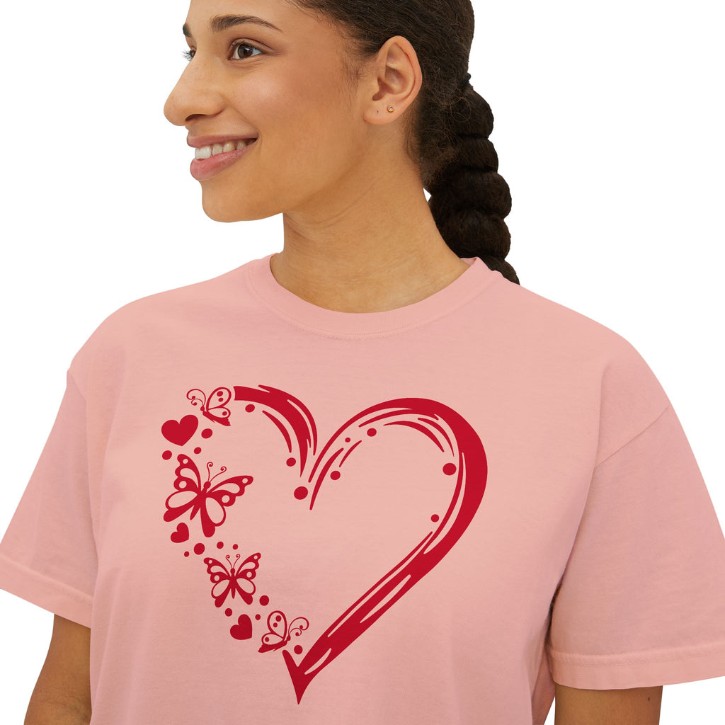 Valentine Red Butterfly Heart Women's Boxy Tee