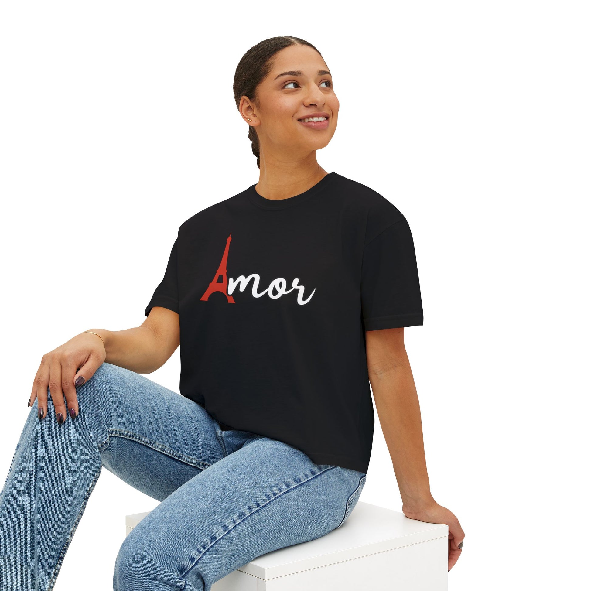 Amor Eiffel Tower Valentine Women's Boxy Tee — Cute Spanish Love Graphic