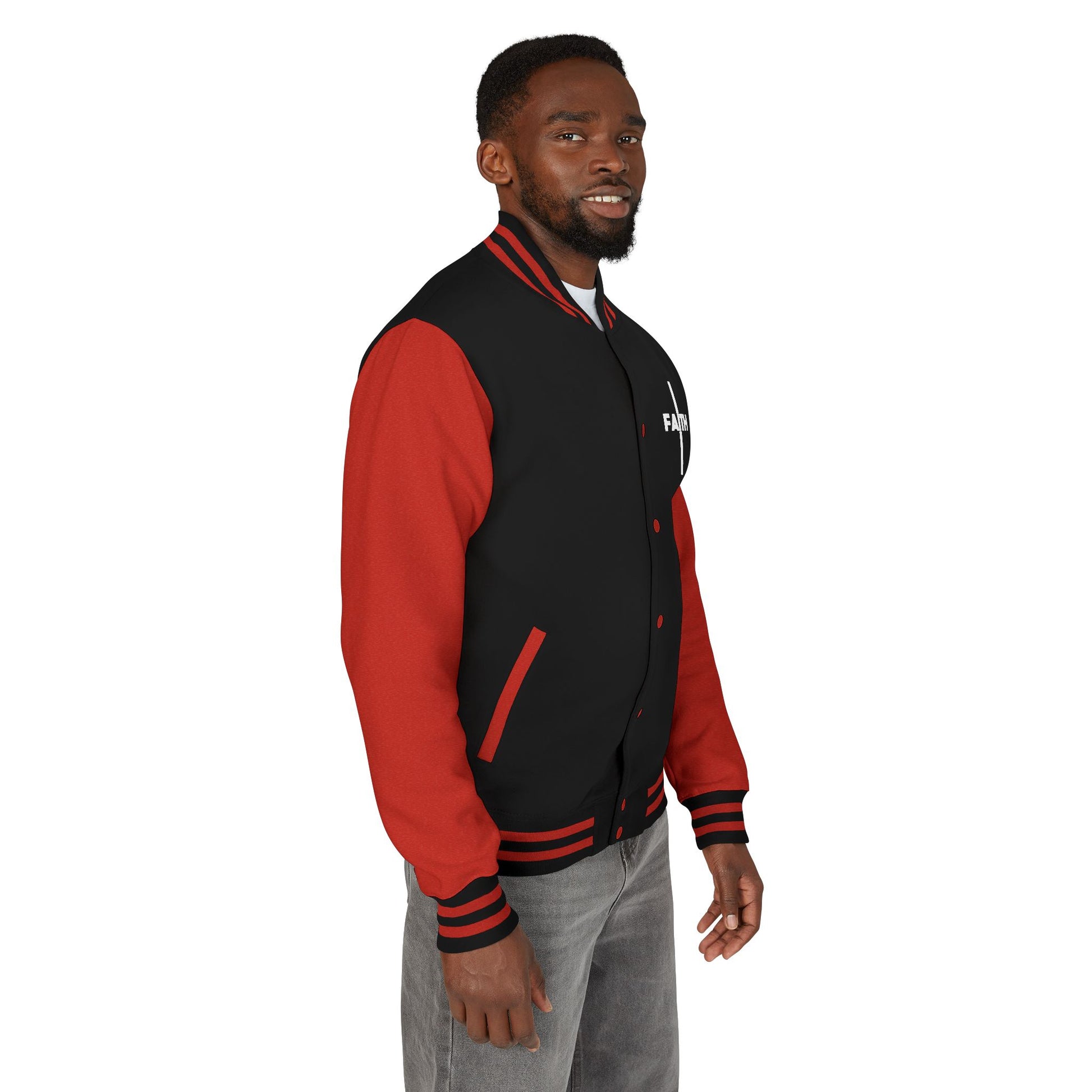 Unisex Heavyweight Letterman Jacket, Faith-based Jacket, Vintage Style Sports Jacket, College Spirit Wear, Casual Outwear, Gifts for Sports Lovers, Fall Fashion