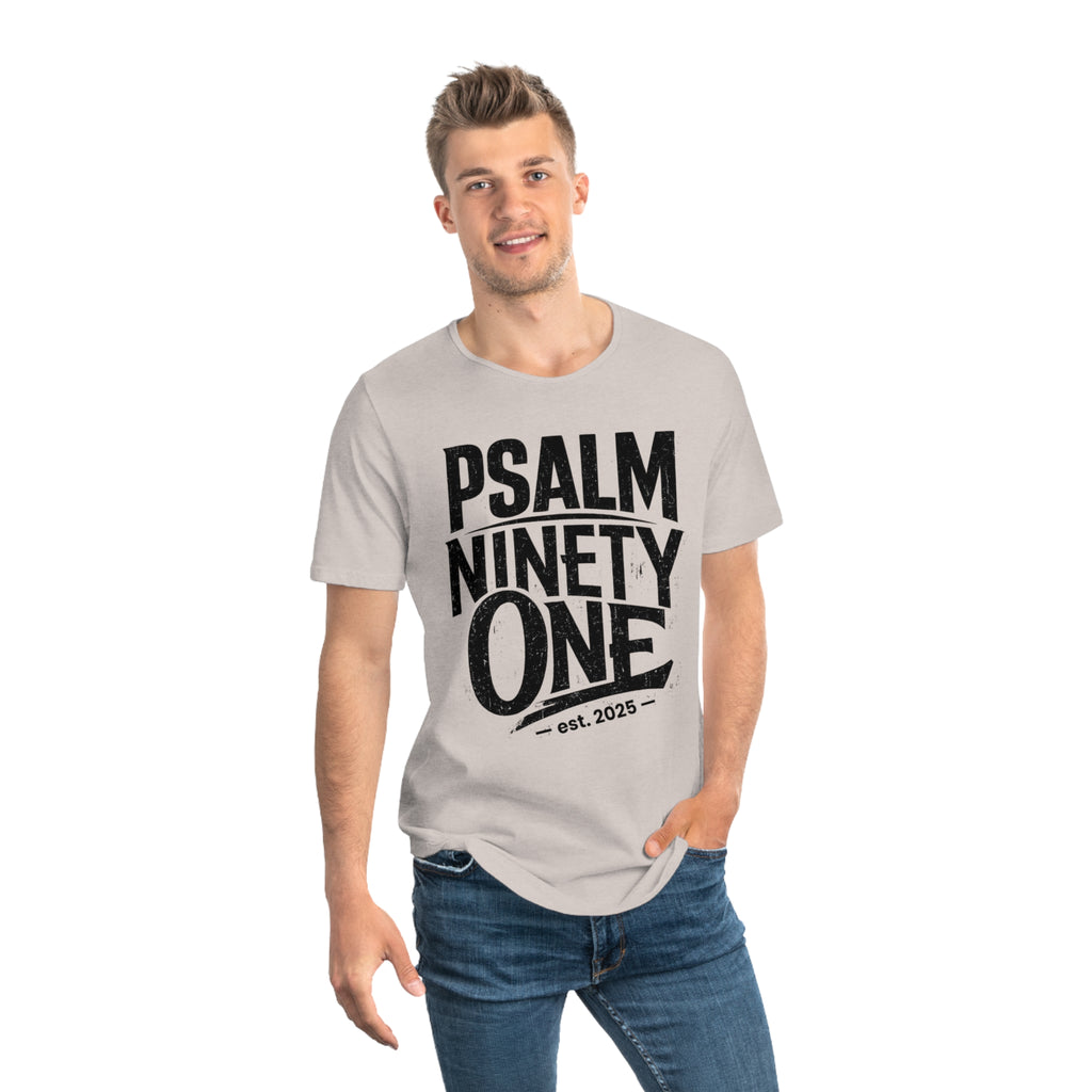 Psalm 91 Men's Curved Hem Tee — Stylish Graphic Streetwear Gift