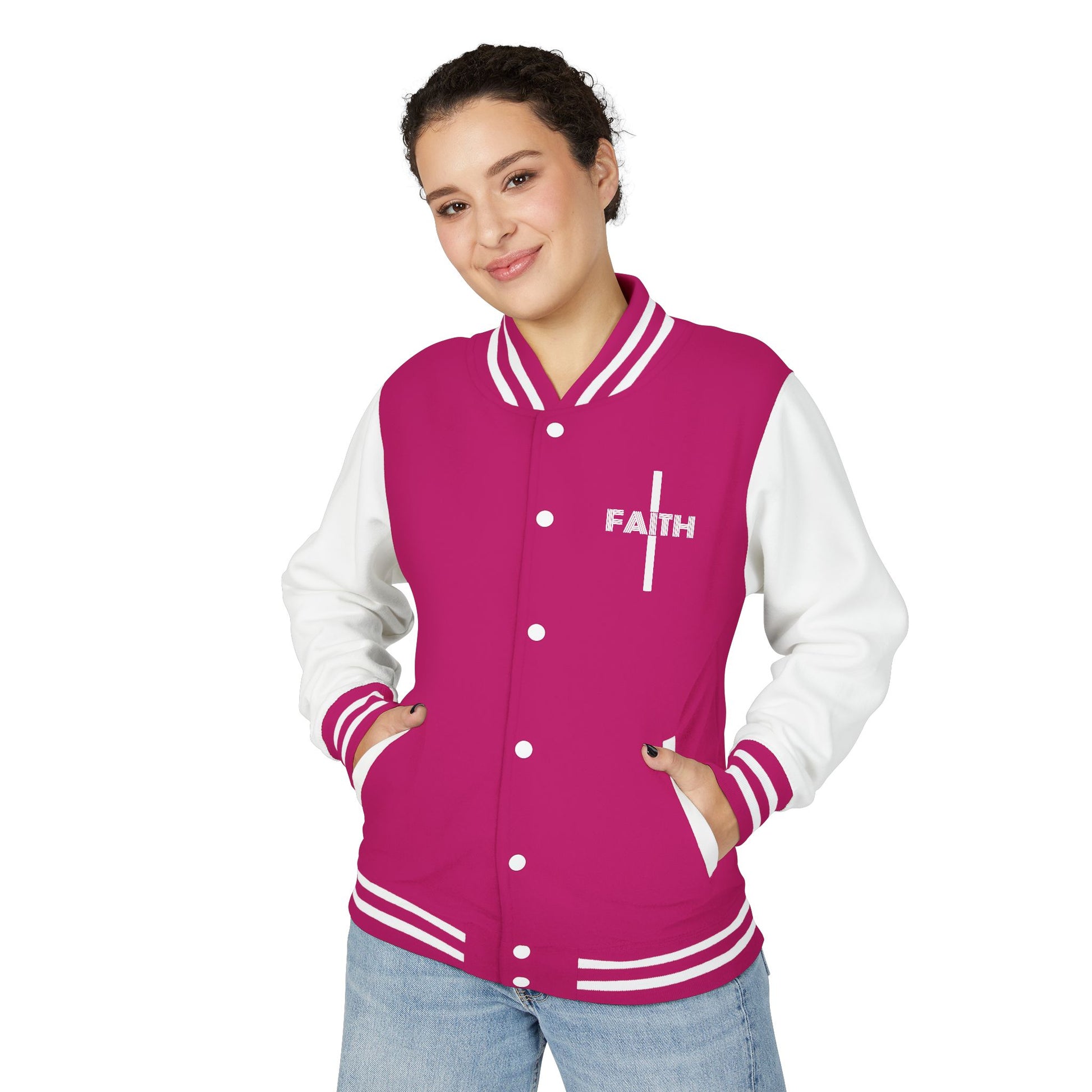 Unisex Heavyweight Letterman Jacket, Faith-based Jacket, Vintage Style Sports Jacket, College Spirit Wear, Casual Outwear, Gifts for Sports Lovers, Fall Fashion