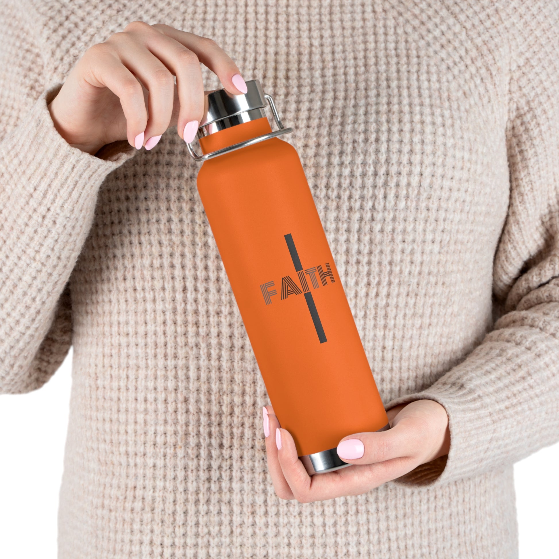 Faith Cross 22oz Insulated Water Bottle — Copper Vacuum Thermal Flask