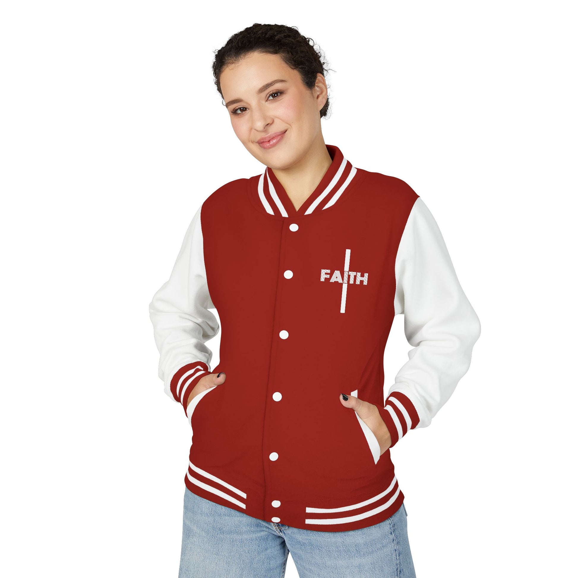 Unisex Heavyweight Letterman Jacket, Faith-based Jacket, Vintage Style Sports Jacket, College Spirit Wear, Casual Outwear, Gifts for Sports Lovers, Fall Fashion