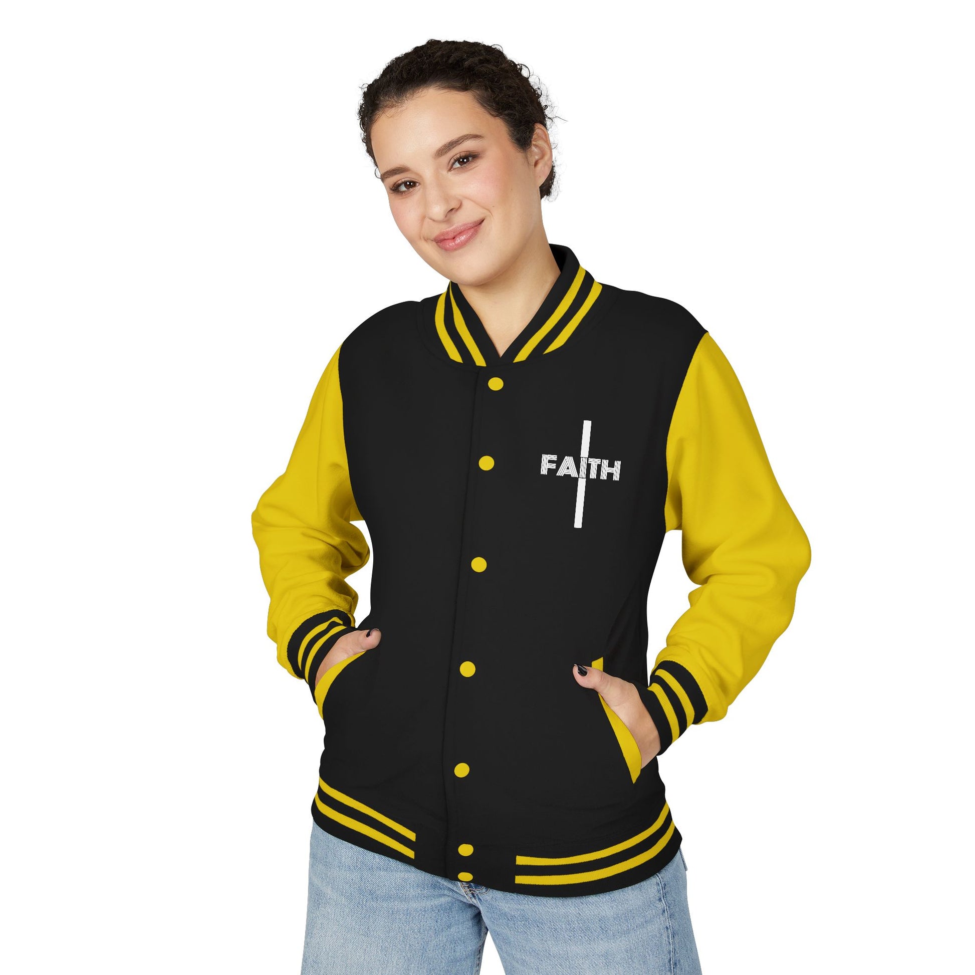 Unisex Heavyweight Letterman Jacket, Faith-based Jacket, Vintage Style Sports Jacket, College Spirit Wear, Casual Outwear, Gifts for Sports Lovers, Fall Fashion