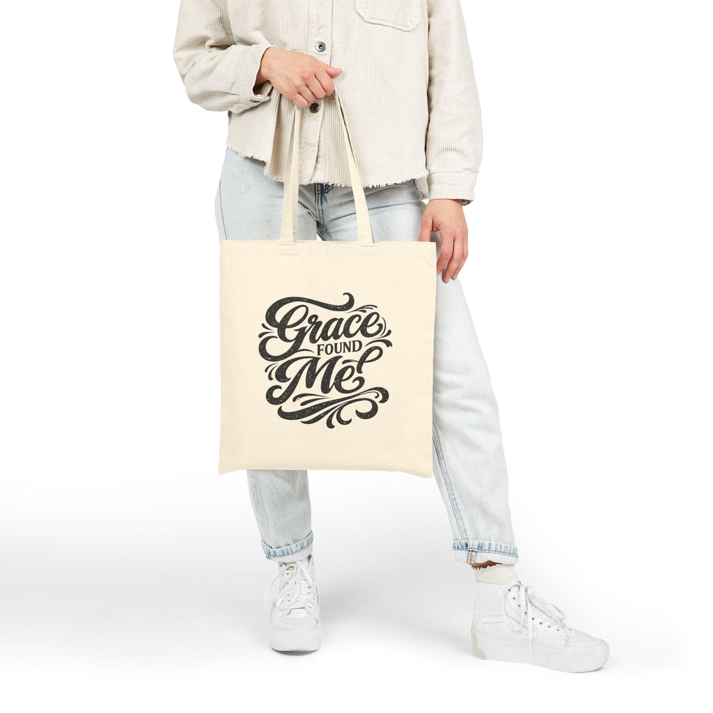 Canvas Tote Bag — "Grace Found Me" Inspirational Script Tote
