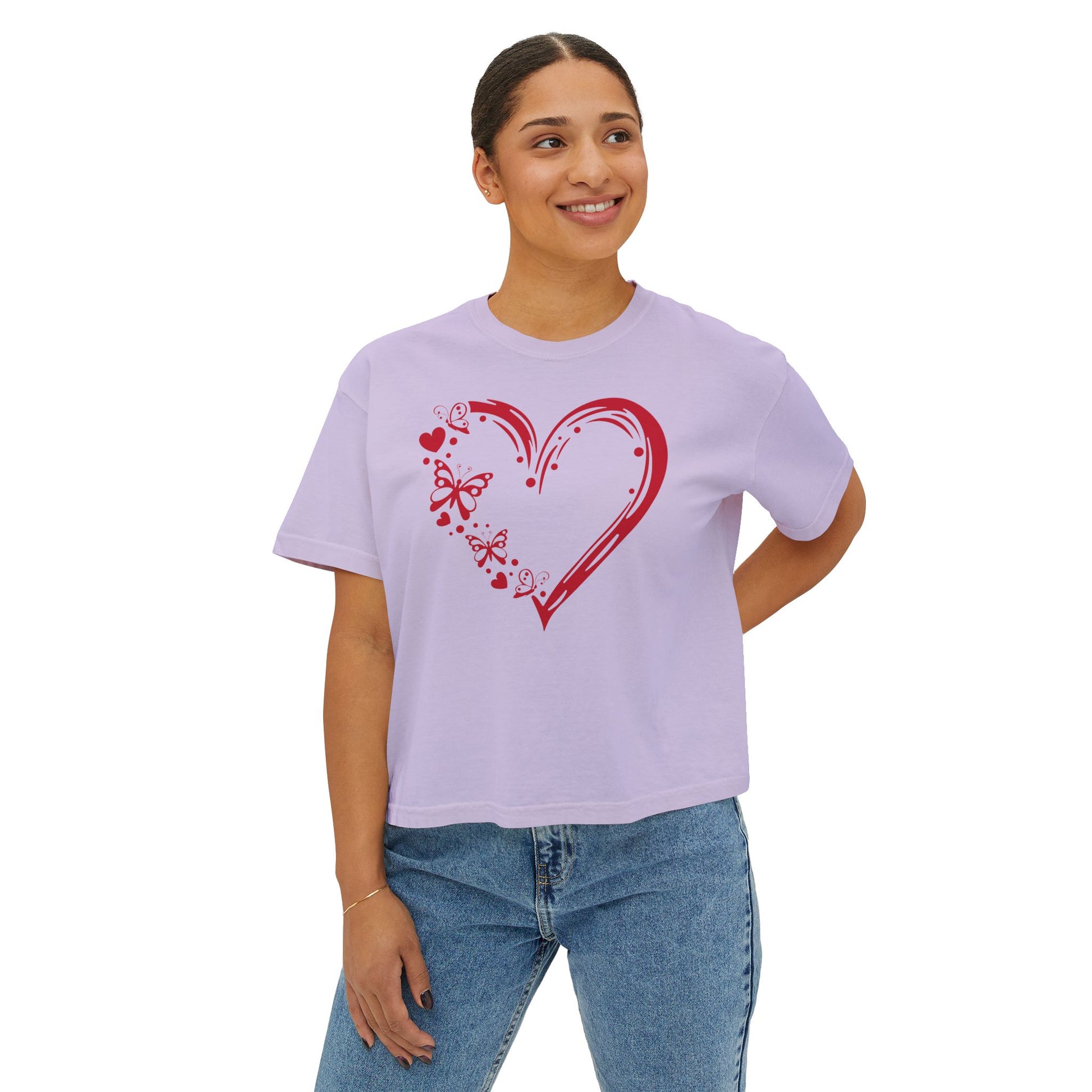 Valentine Red Butterfly Heart Women's Boxy Tee