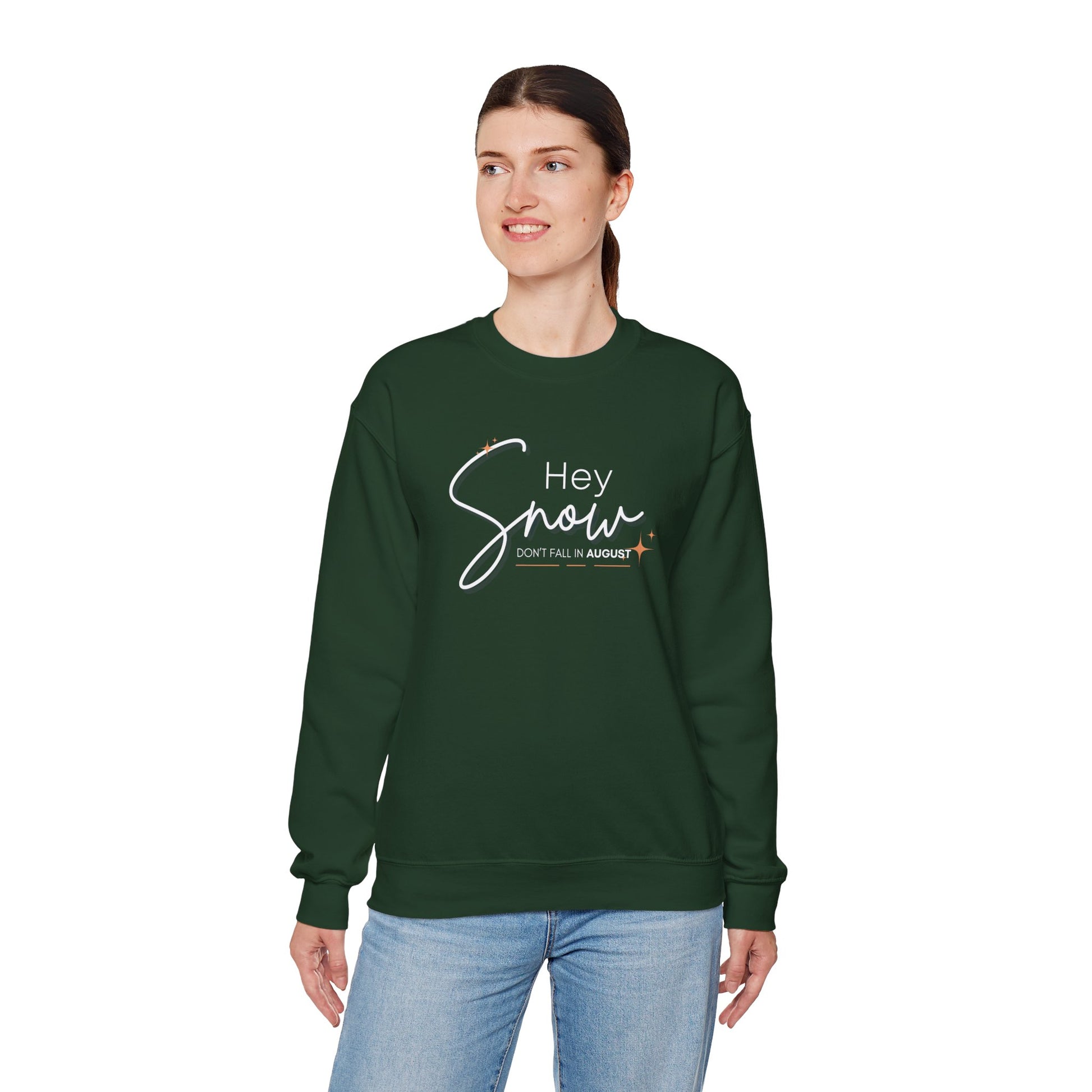 Unisex Crewneck Sweatshirt, Snow Don't fall in August Tee, Cozy Winter Apparel, Trendy Gift for Snow Lovers, Stylish Layering Piece, Perfect for Holidays
