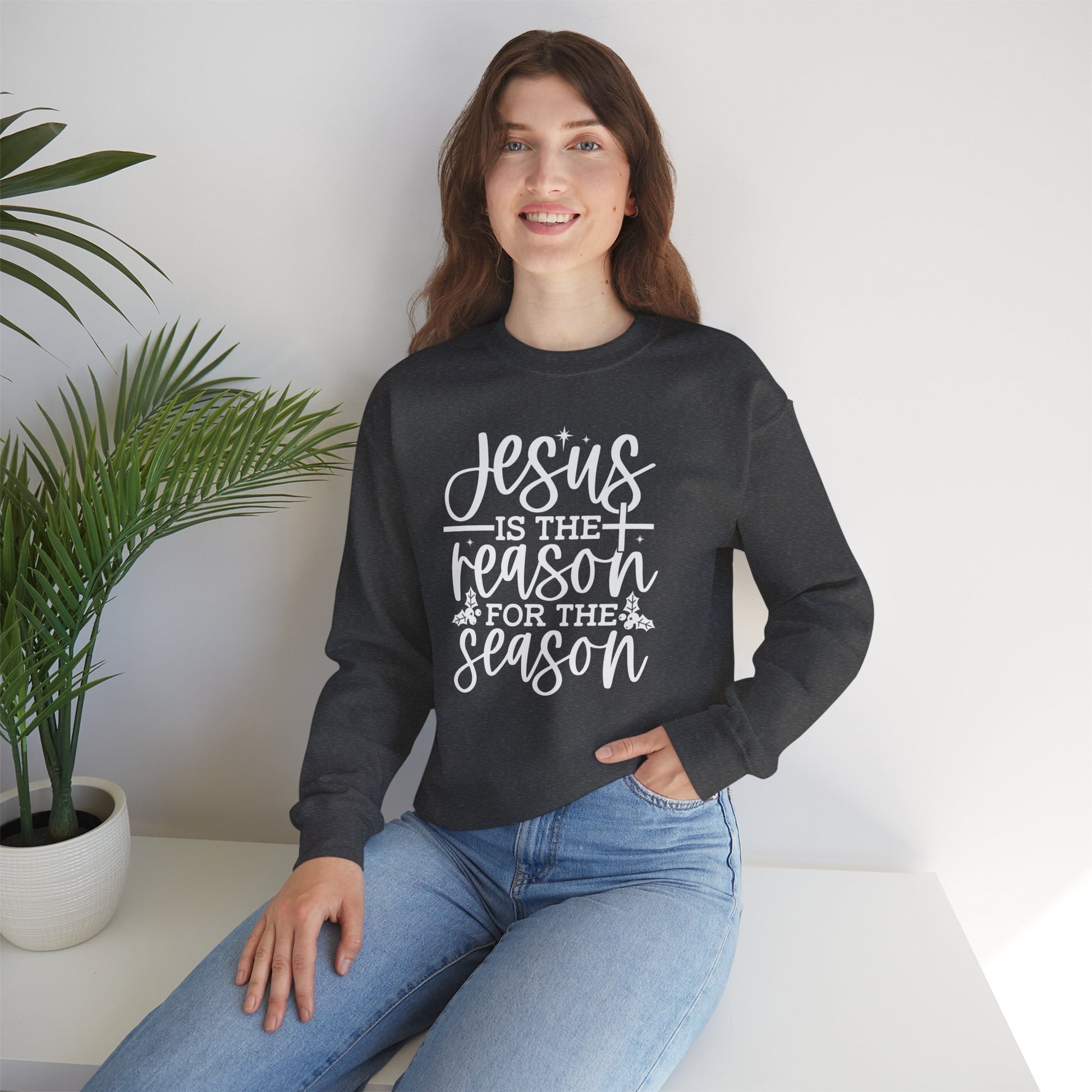 Jesus is the Reason for the Season, Christmas Crewneck Sweatshirt Fabric Knit Long Sleeve Winter Casual Soft Medium Length Hoodie for Men and Women