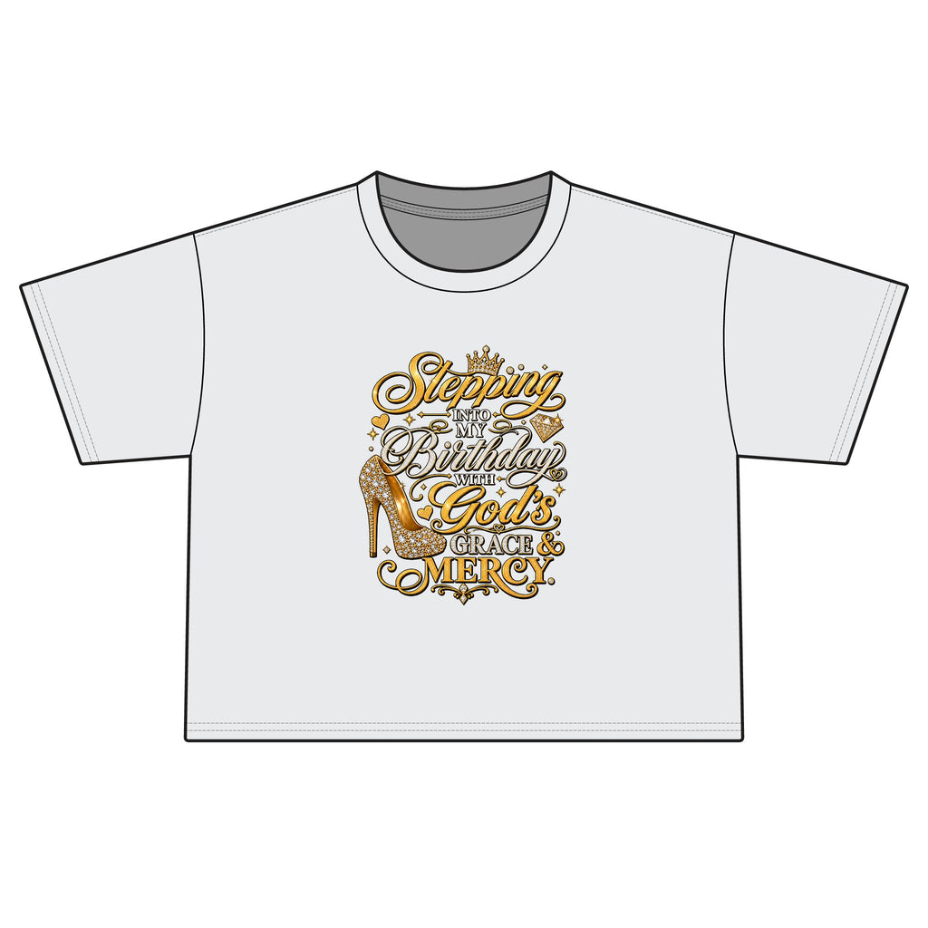 Birthday Gospel Tee — "Stepping into My Birthday with God's Mercy" Women's Boxy Tee