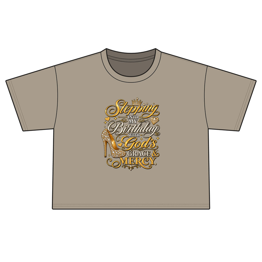 Birthday Gospel Tee — "Stepping into My Birthday with God's Mercy" Women's Boxy Tee