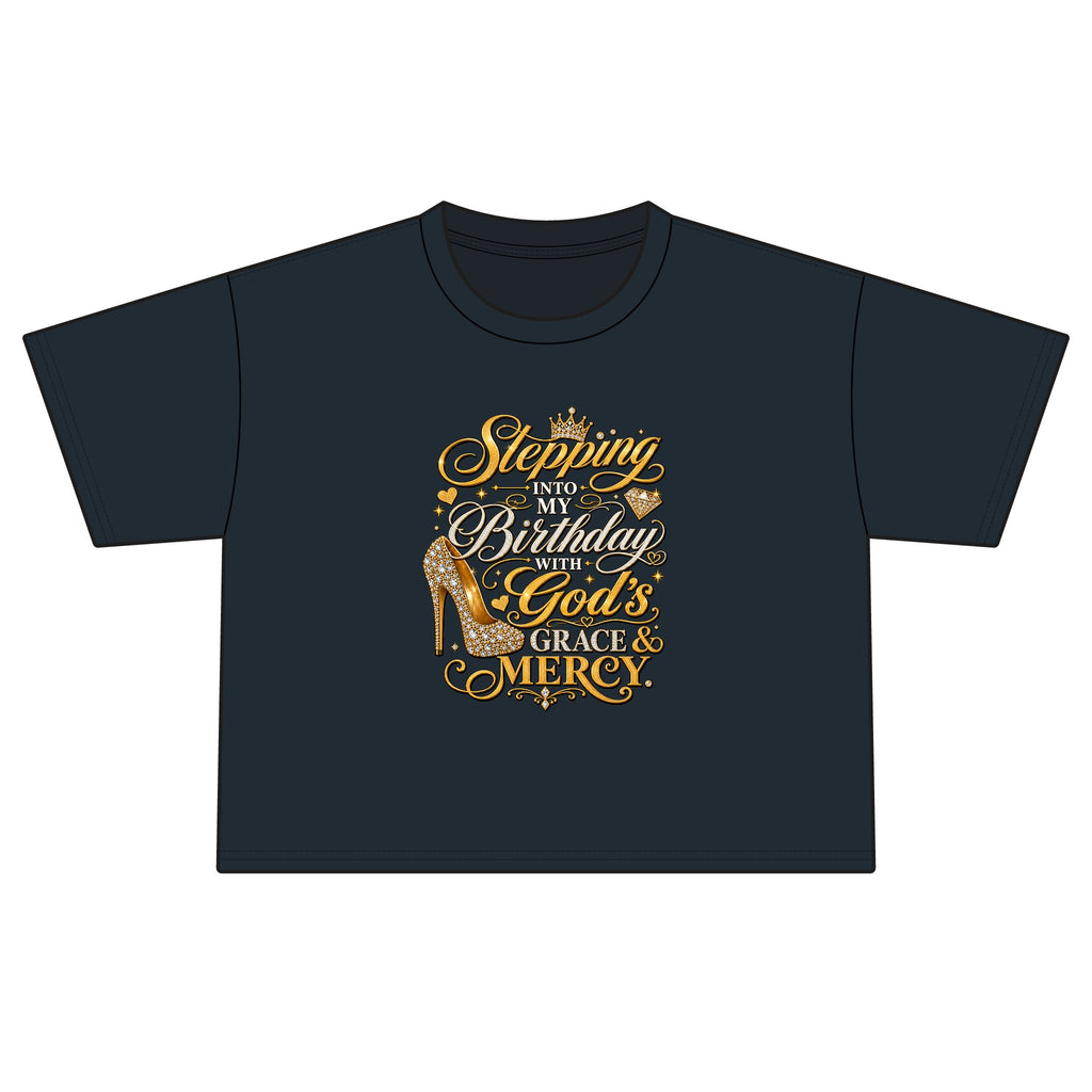 Birthday Gospel Tee — "Stepping into My Birthday with God's Mercy" Women's Boxy Tee