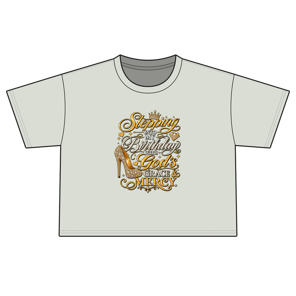 Birthday Gospel Tee — "Stepping into My Birthday with God's Mercy" Women's Boxy Tee