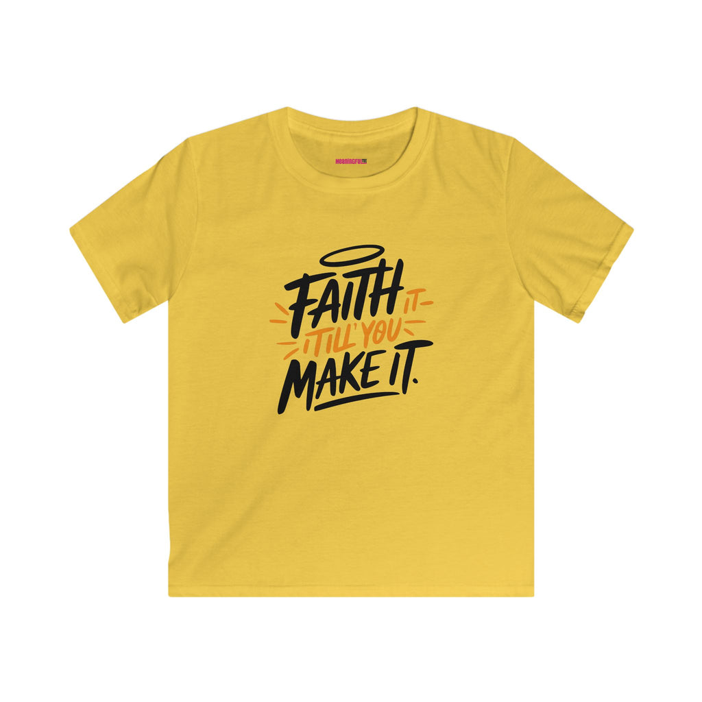 Faith Kids Softstyle Tee, Inspirational T-Shirt, Youth Motivational Shirt, Encouragement Gift for Kids, White Graphic Tee
