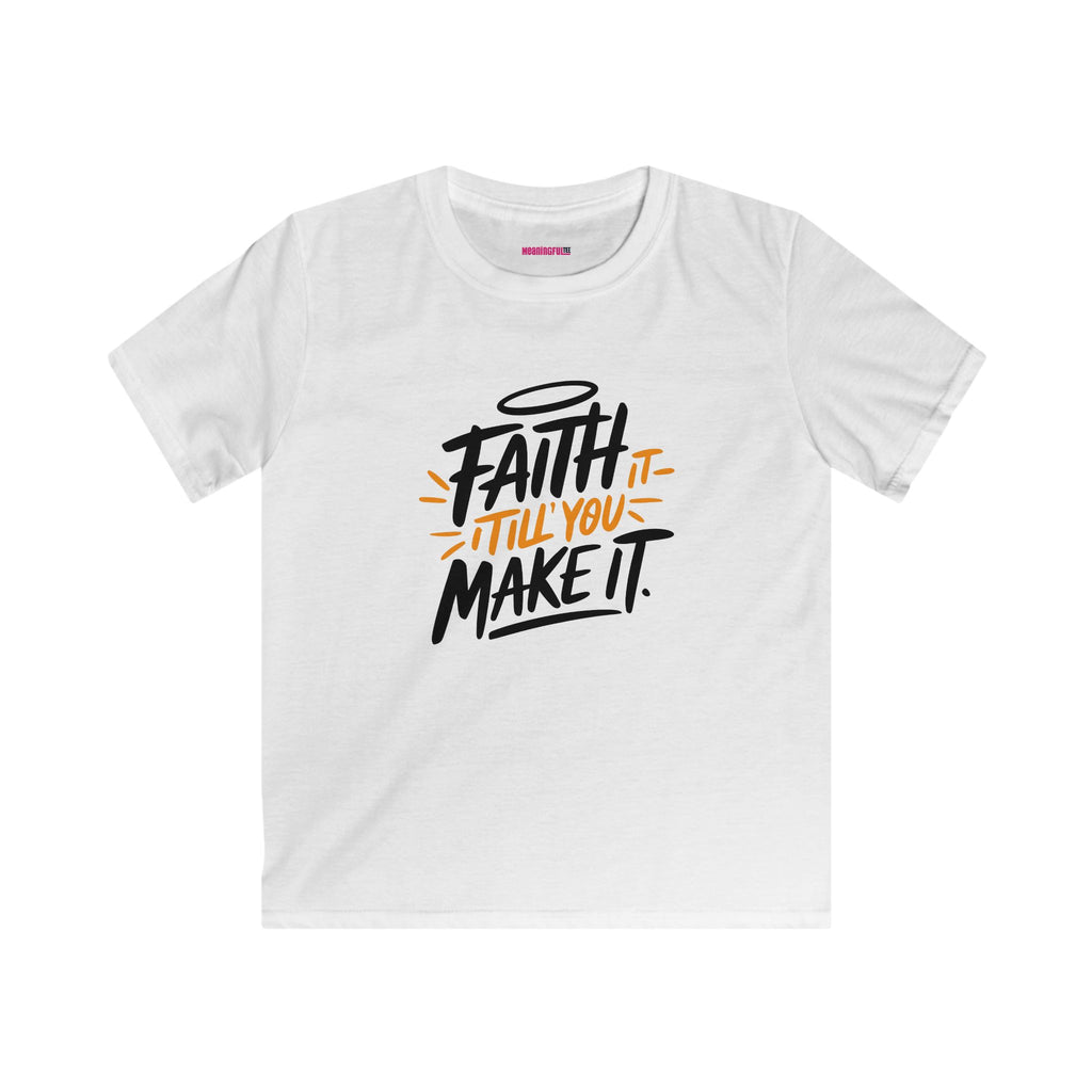 Faith Kids Softstyle Tee, Inspirational T-Shirt, Youth Motivational Shirt, Encouragement Gift for Kids, White Graphic Tee