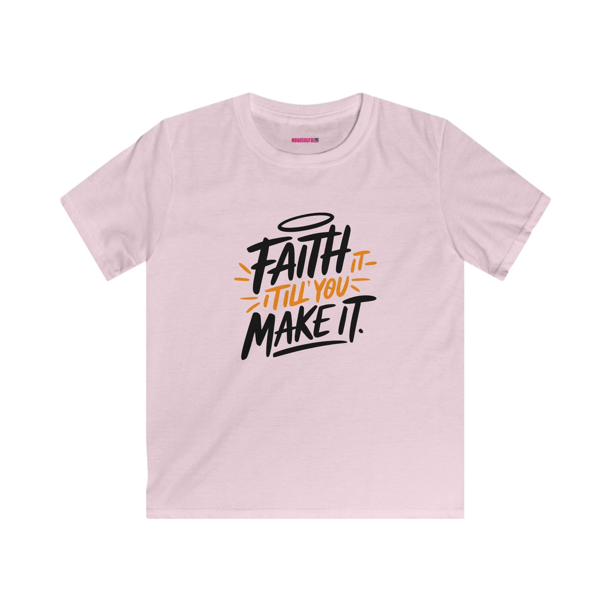 Faith Kids Softstyle Tee, Inspirational T-Shirt, Youth Motivational Shirt, Encouragement Gift for Kids, White Graphic Tee