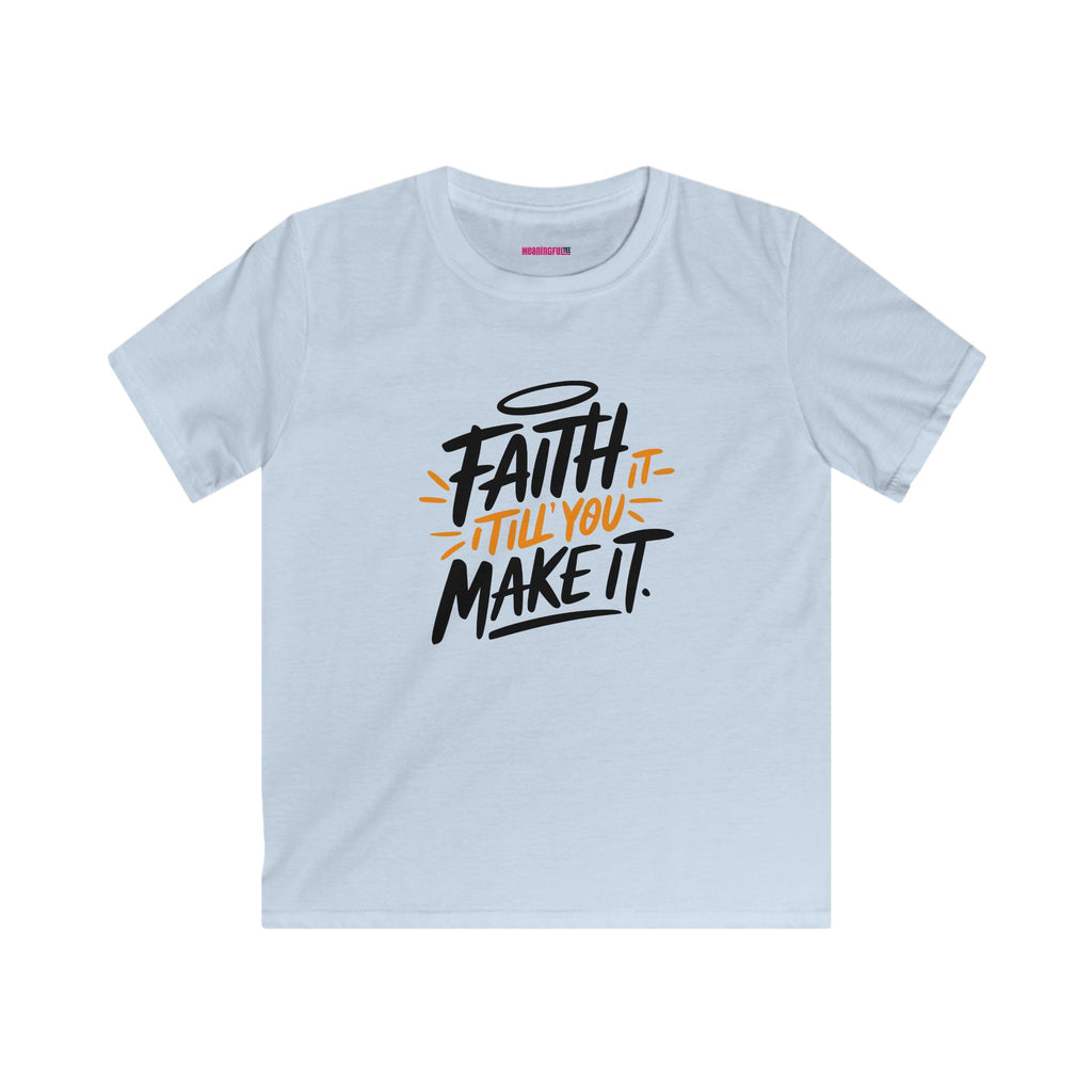 Faith Kids Softstyle Tee, Inspirational T-Shirt, Youth Motivational Shirt, Encouragement Gift for Kids, White Graphic Tee