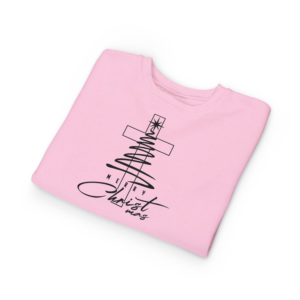 Toddler Sweatshirt - Minimalist Christmas Tree & Cross, Merry Christmas