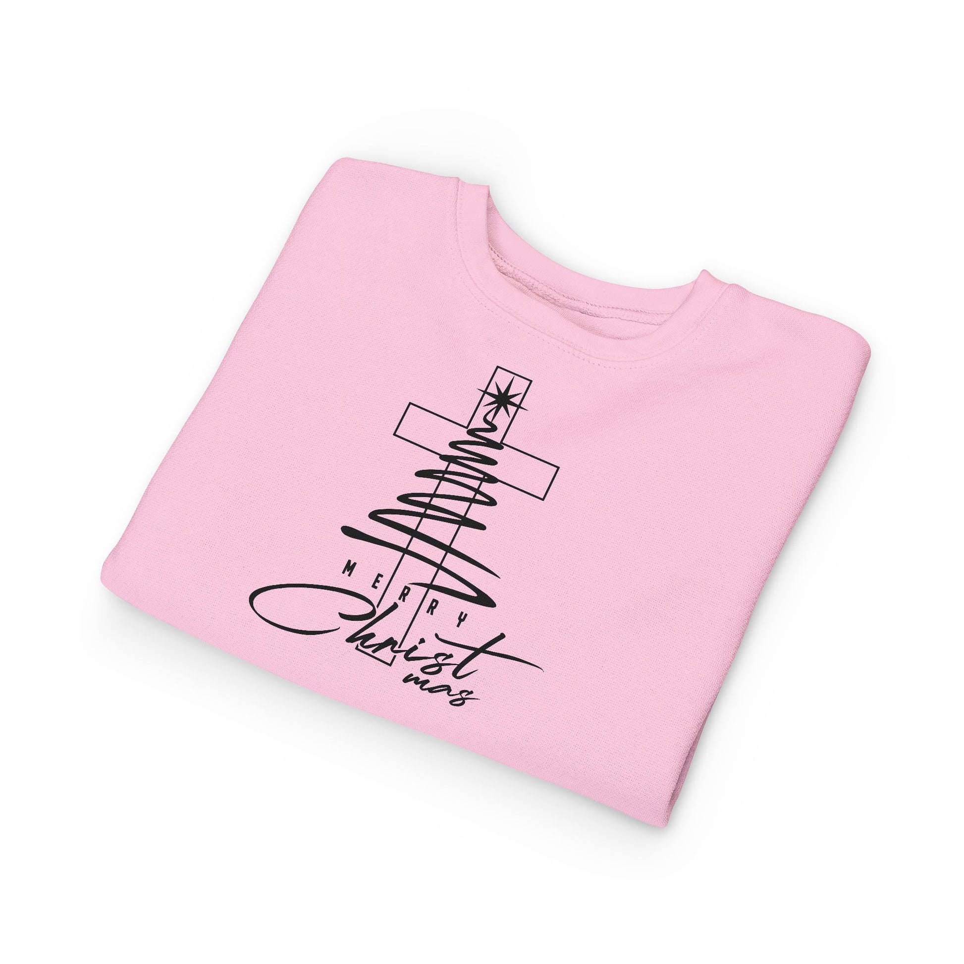 Toddler Sweatshirt - Minimalist Christmas Tree & Cross, Merry Christmas