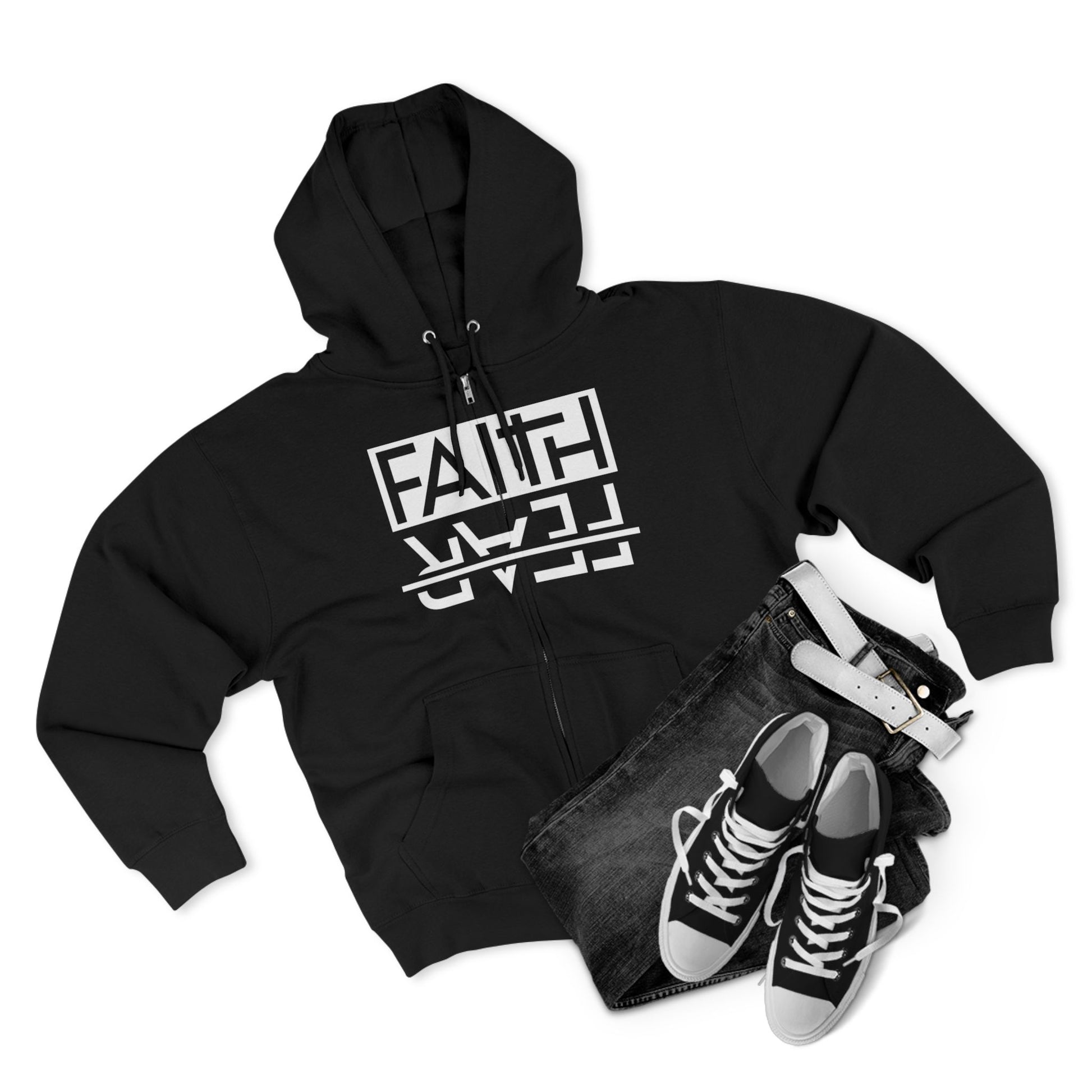 Faith Over Fear, Zip Hoodie, Unisex Hoodie, Cozy Oversized Hoodie, Inspirational Apparel, Versatile Layering Piece, Gift for Motivators, Goat God T-shirt