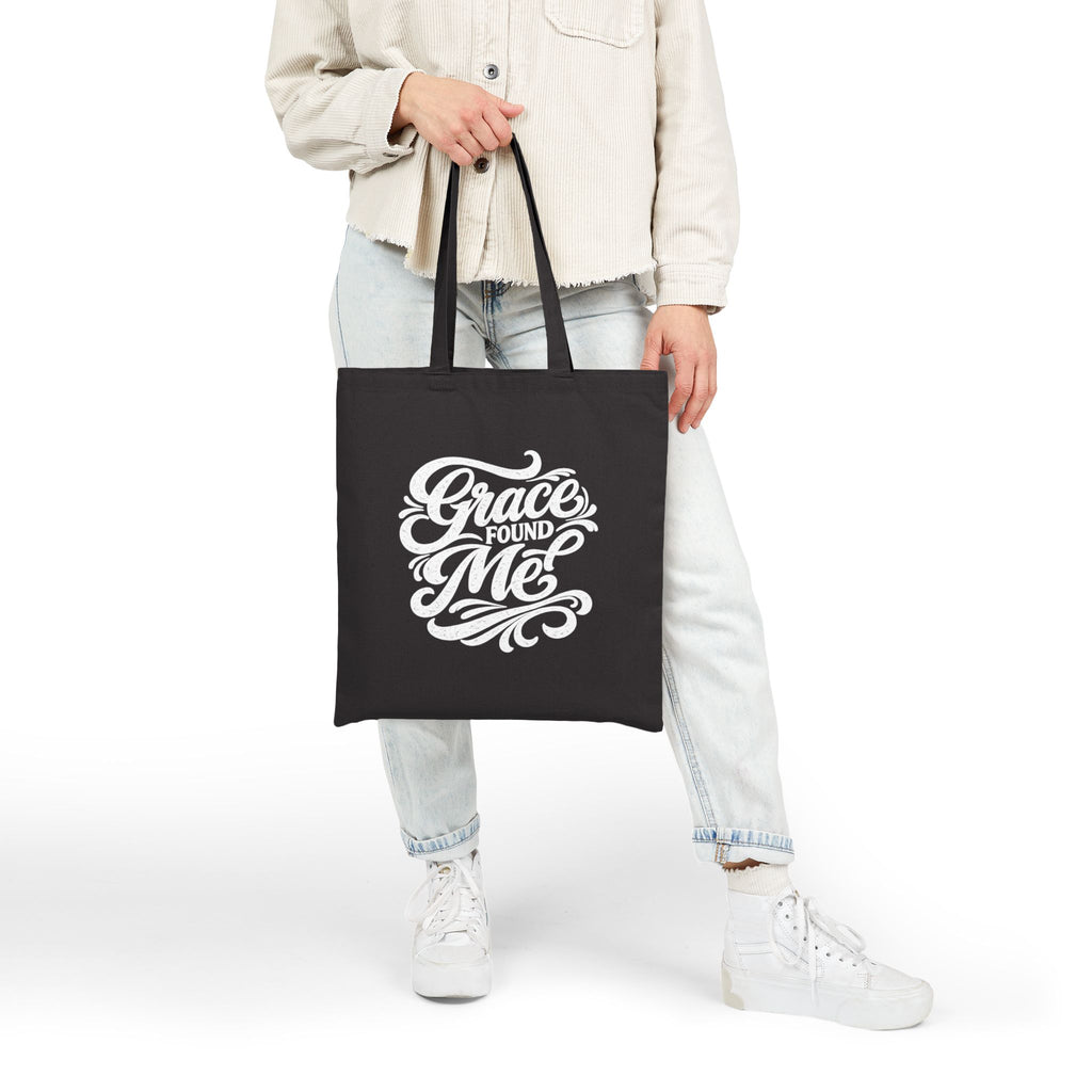 Canvas Tote Bag — "Grace Found Me" Inspirational Script Tote