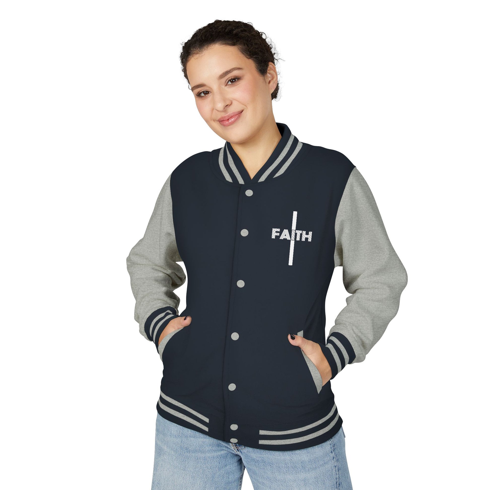 Unisex Heavyweight Letterman Jacket, Faith-based Jacket, Vintage Style Sports Jacket, College Spirit Wear, Casual Outwear, Gifts for Sports Lovers, Fall Fashion