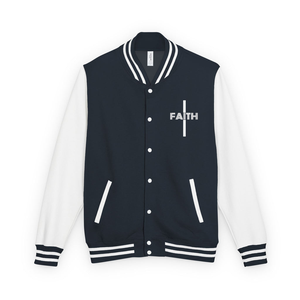Unisex Heavyweight Letterman Jacket, Faith-based Jacket, Vintage Style Sports Jacket, College Spirit Wear, Casual Outwear, Gifts for Sports Lovers, Fall Fashion