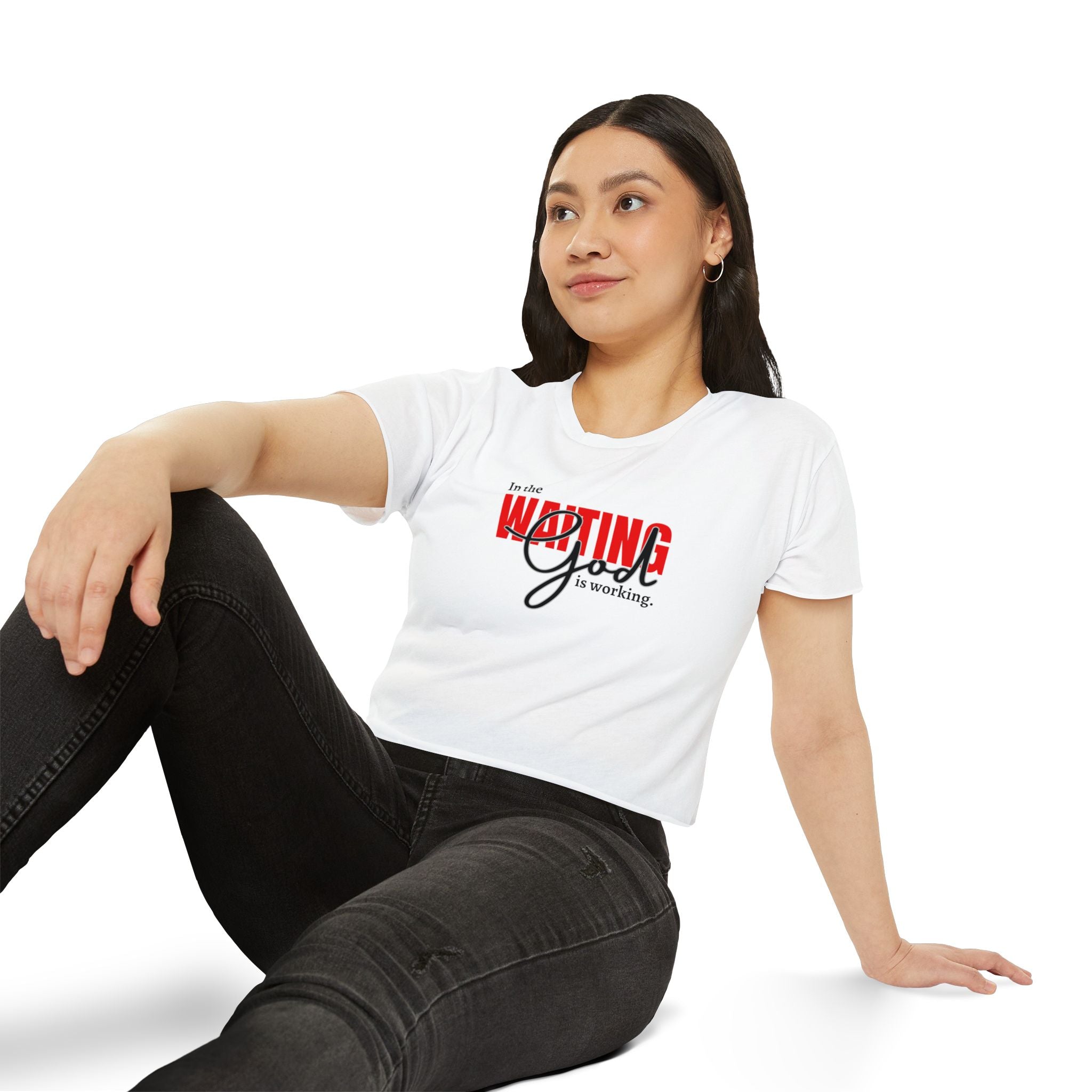 Women's Crop Top, Faith-Based Style | Waiting while God is working | Perfect Gift for Believers | Casual Christian Wear, Festival Fashion, Summer Outfit, Casual Wear, Gift for Her