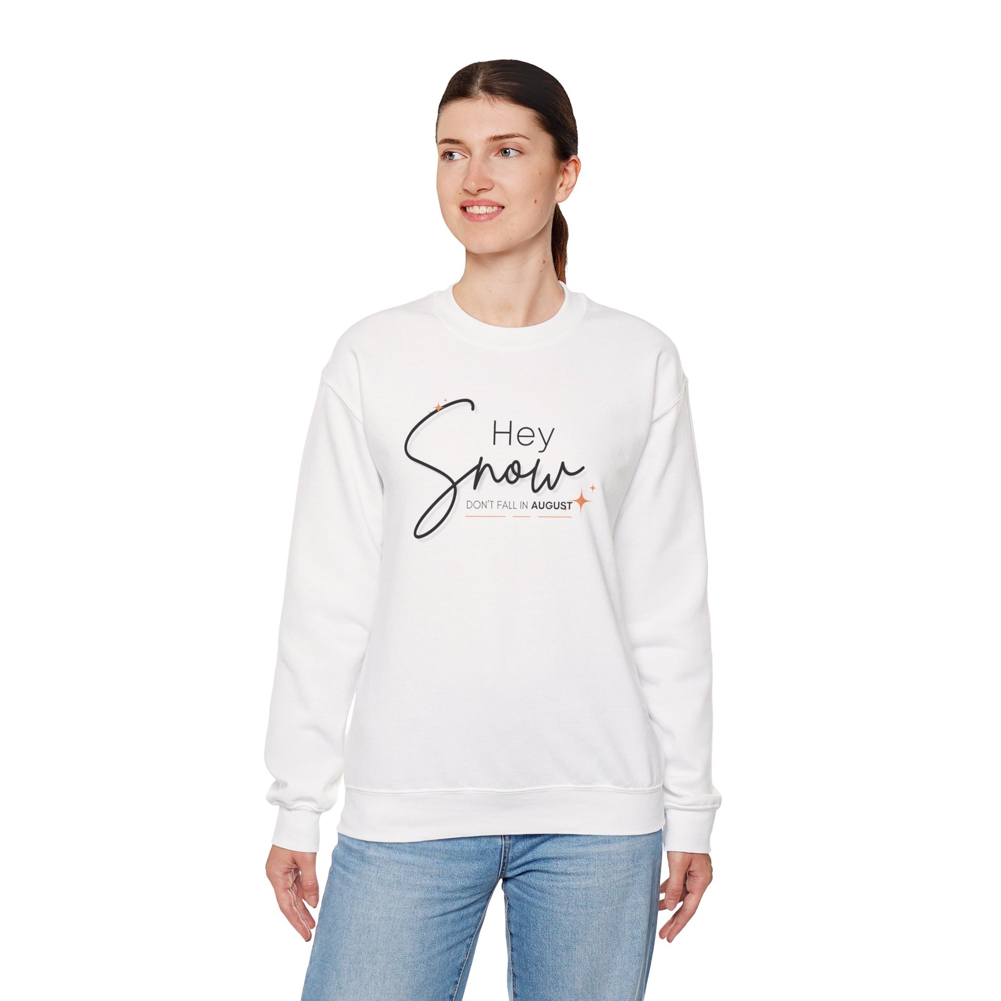 Unisex Crewneck Sweatshirt, Snow Don't fall in August Tee, Cozy Winter Apparel, Trendy Gift for Snow Lovers, Stylish Layering Piece, Perfect for Holidays