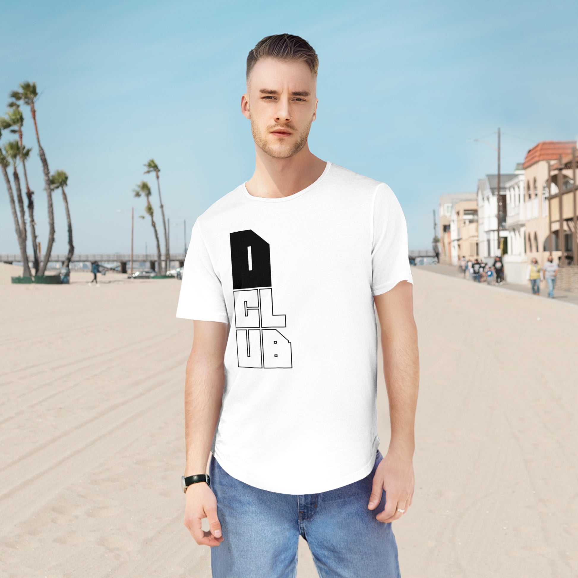 Men's Curved Hem Tee - Stylish Graphic Tee, D Club T-shirt, Casual Wear, Trendy Fashion, Streetwear Essential, Gift for Him