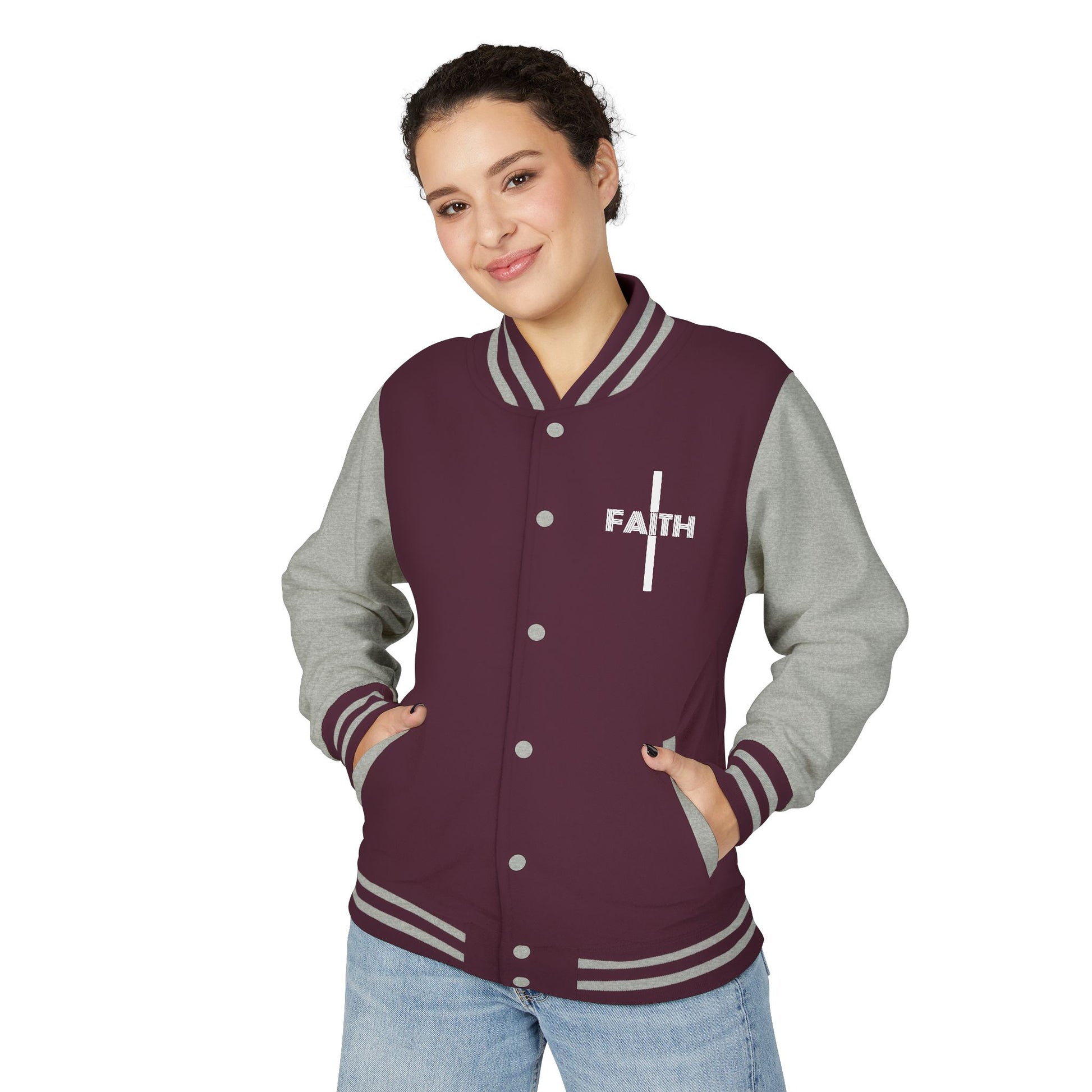 Unisex Heavyweight Letterman Jacket, Faith-based Jacket, Vintage Style Sports Jacket, College Spirit Wear, Casual Outwear, Gifts for Sports Lovers, Fall Fashion