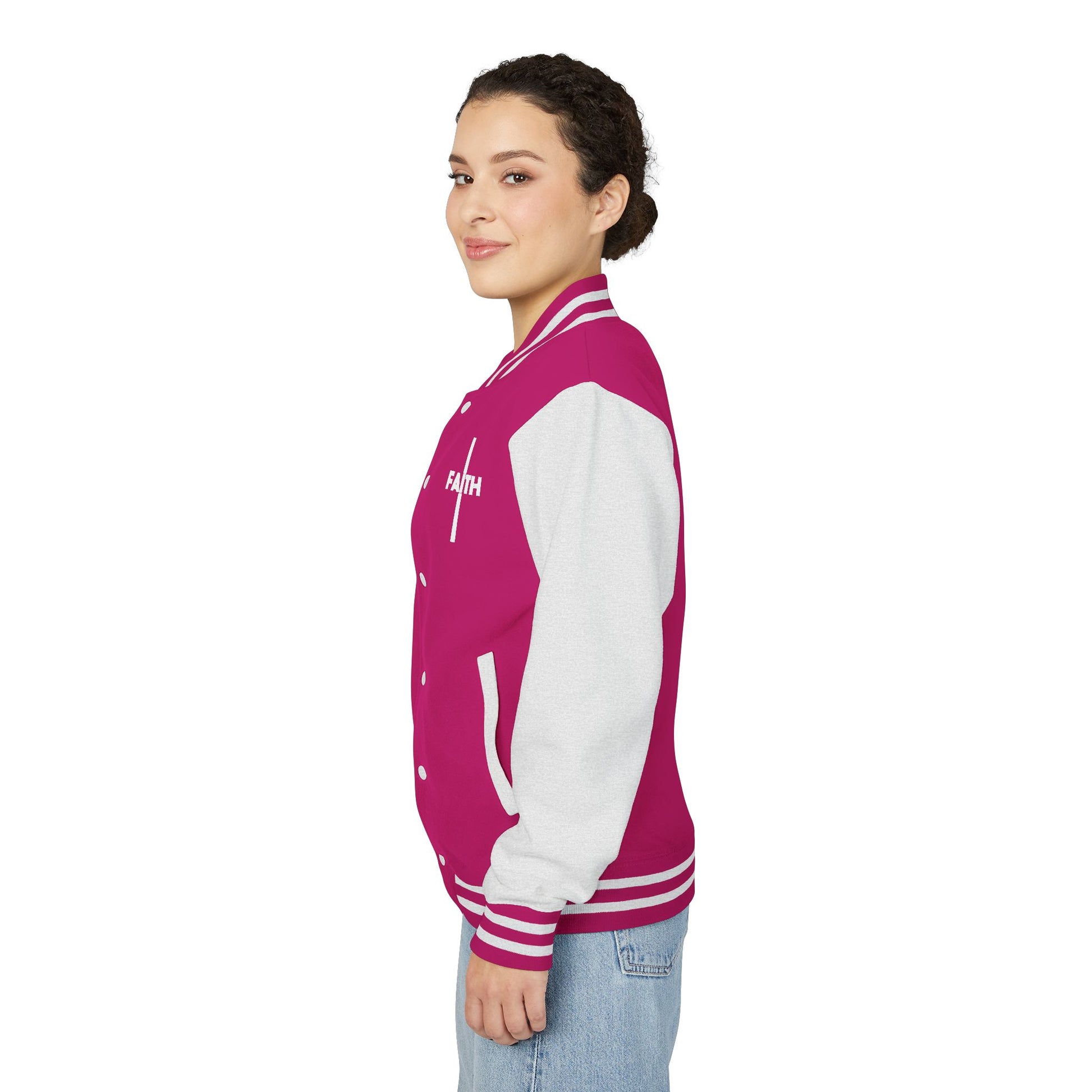 Unisex Heavyweight Letterman Jacket, Faith-based Jacket, Vintage Style Sports Jacket, College Spirit Wear, Casual Outwear, Gifts for Sports Lovers, Fall Fashion
