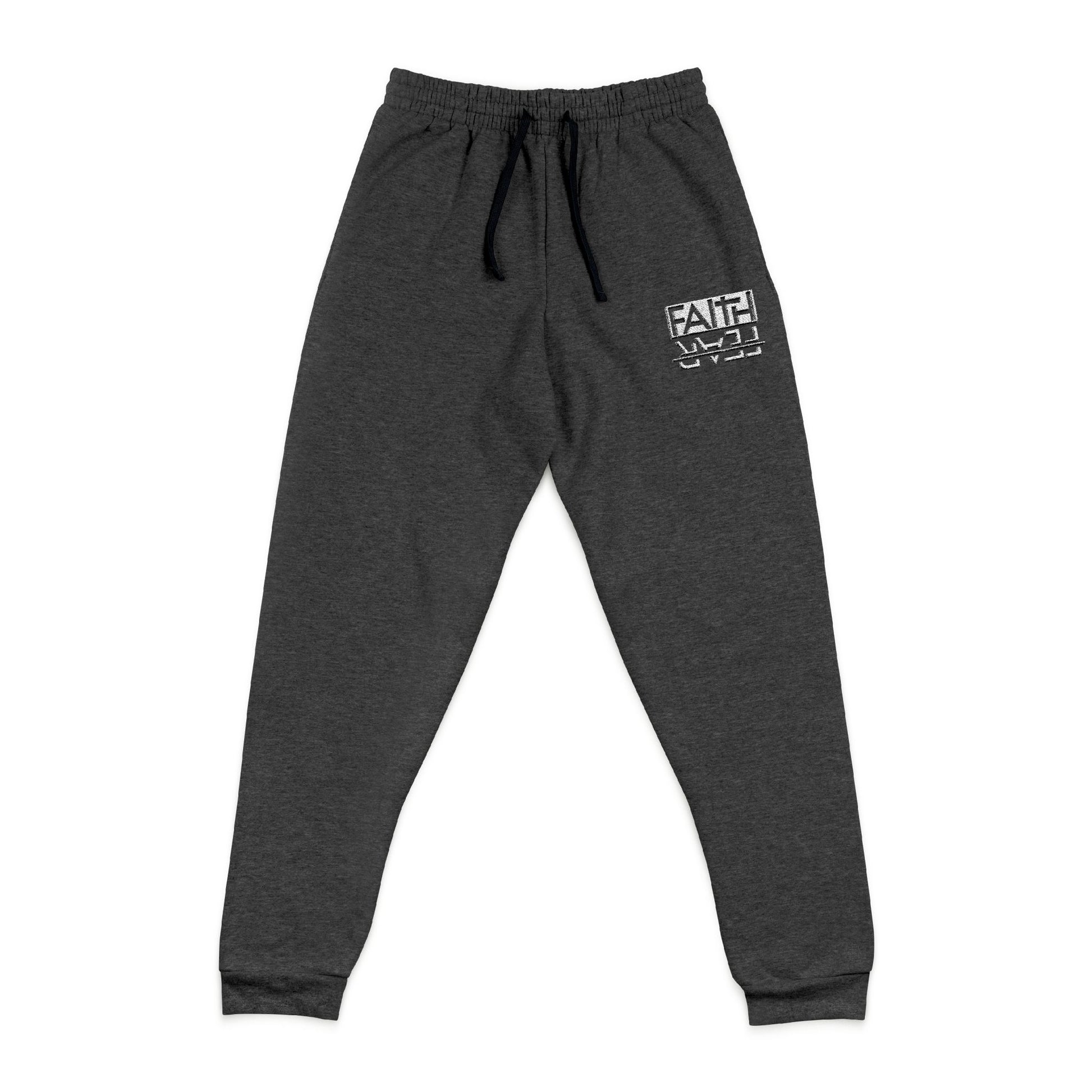 Embroidered Faith Over Fear Joggers, Casual Track Pants, Mid-weight Fleece Sweatpants