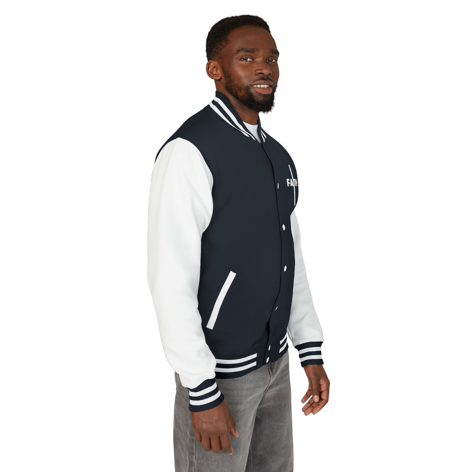Unisex Heavyweight Letterman Jacket, Faith-based Jacket, Vintage Style Sports Jacket, College Spirit Wear, Casual Outwear, Gifts for Sports Lovers, Fall Fashion