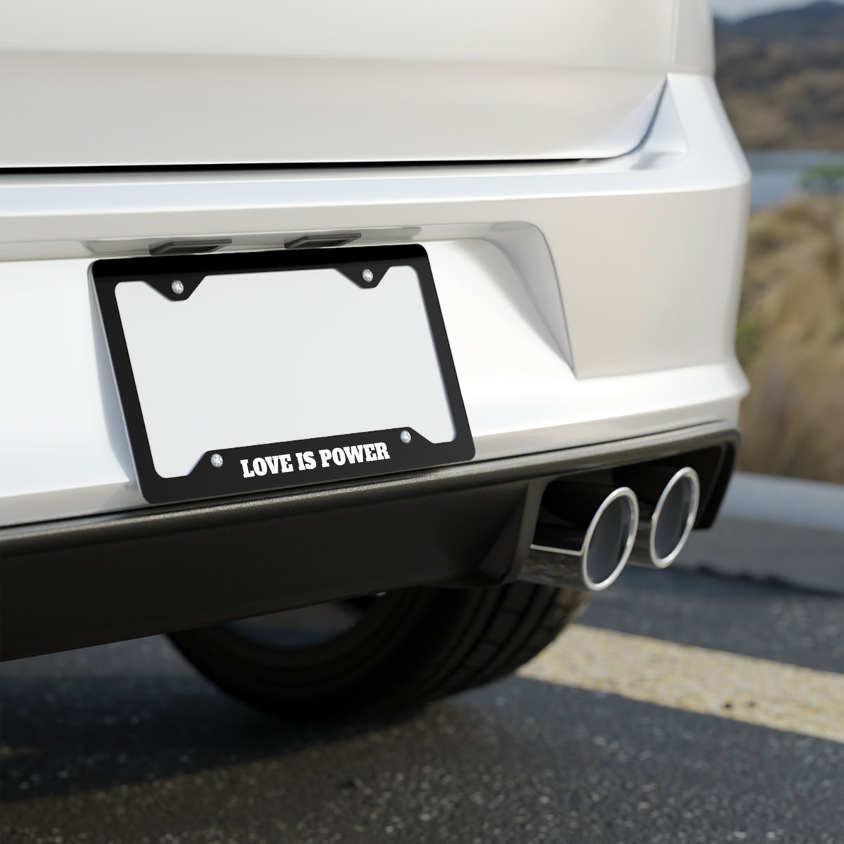 Love Is Power Black Metal License Plate Frame