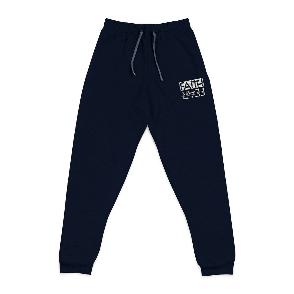 Embroidered Faith Over Fear Joggers, Casual Track Pants, Mid-weight Fleece Sweatpants
