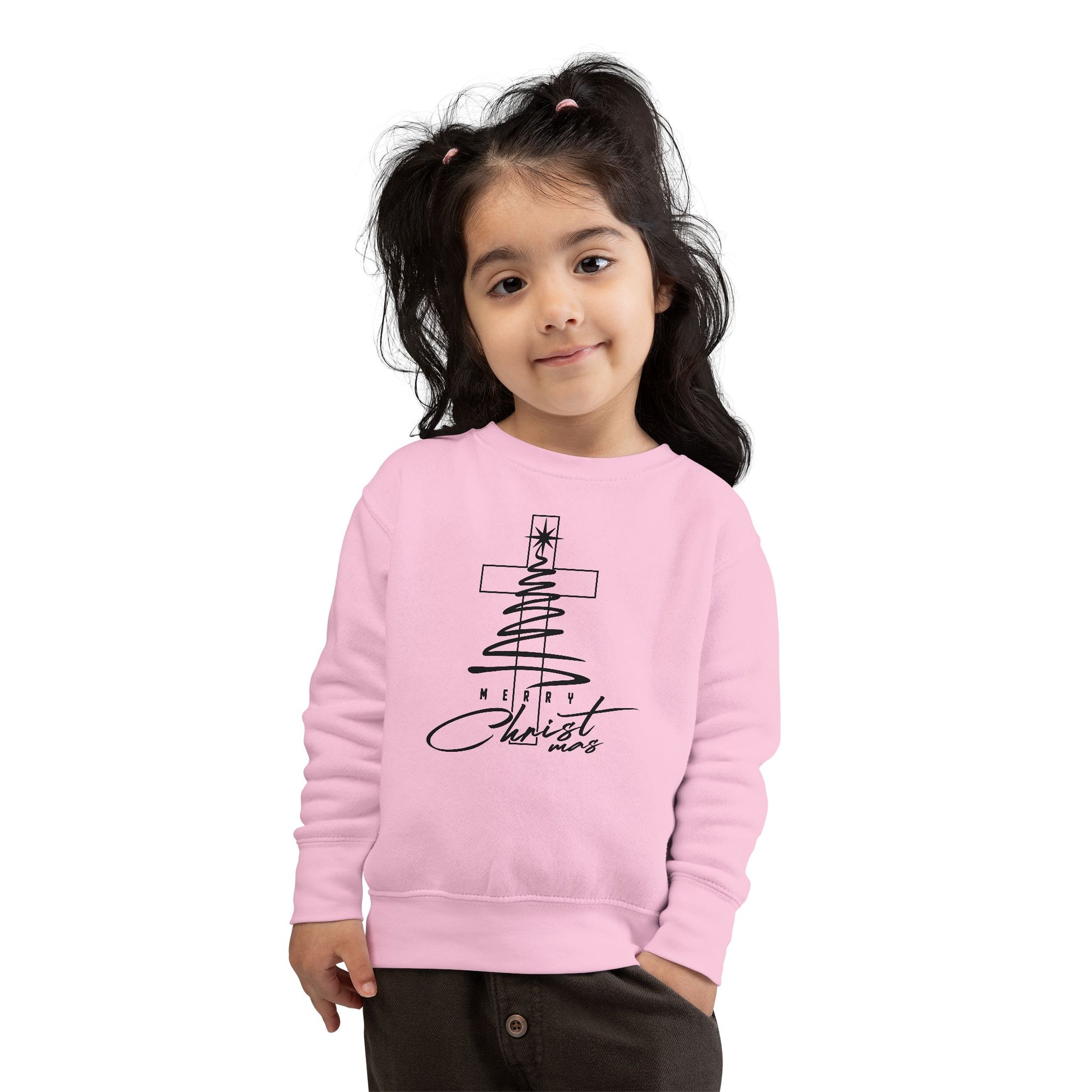 Toddler Sweatshirt — Christmas Tree & Cross "Merry Christmas"