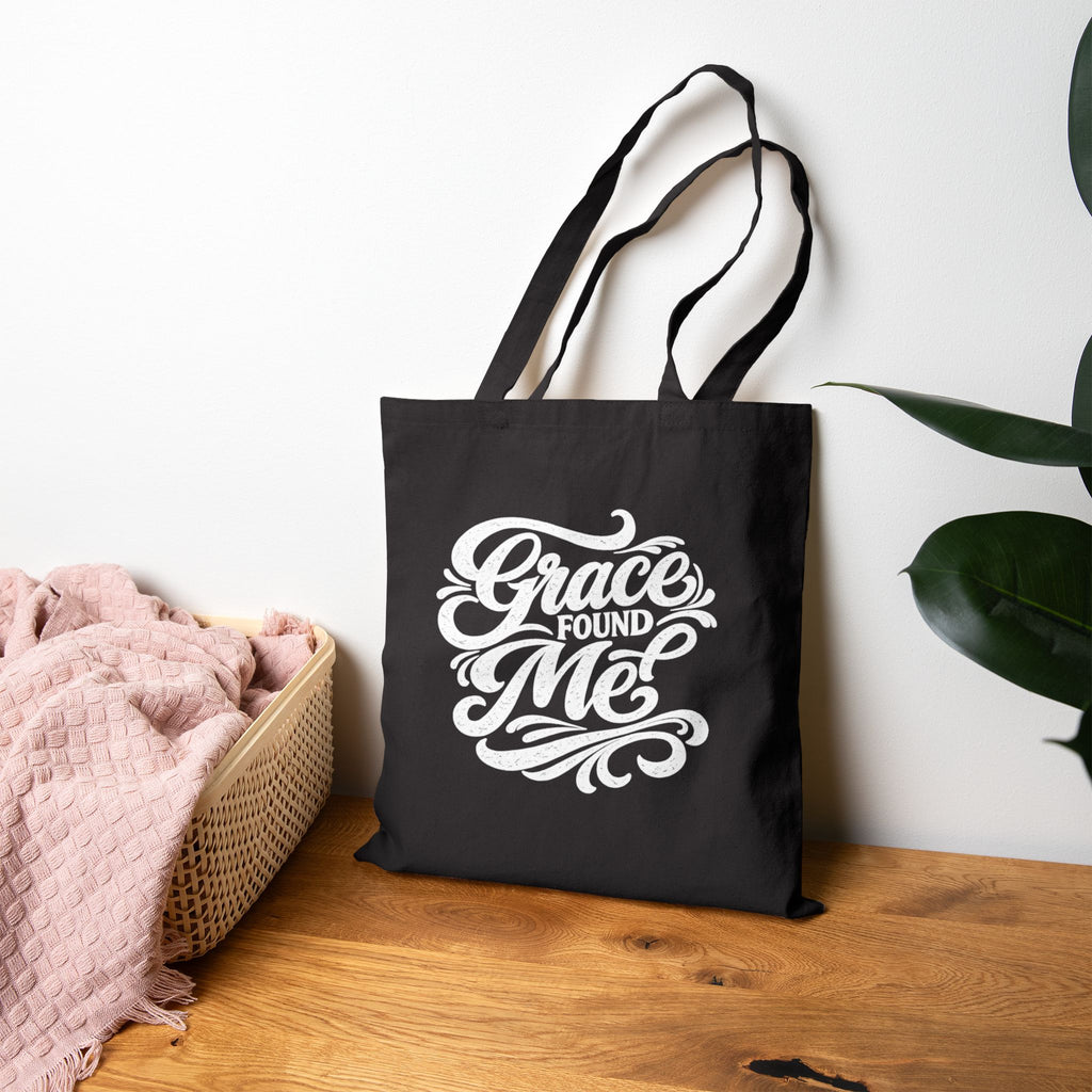 Canvas Tote Bag — "Grace Found Me" Inspirational Script Tote