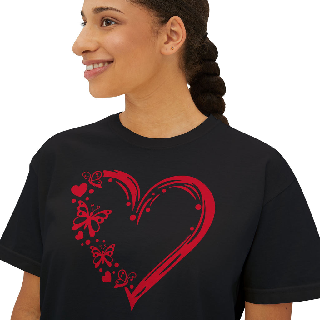 Valentine Red Butterfly Heart Women's Boxy Tee