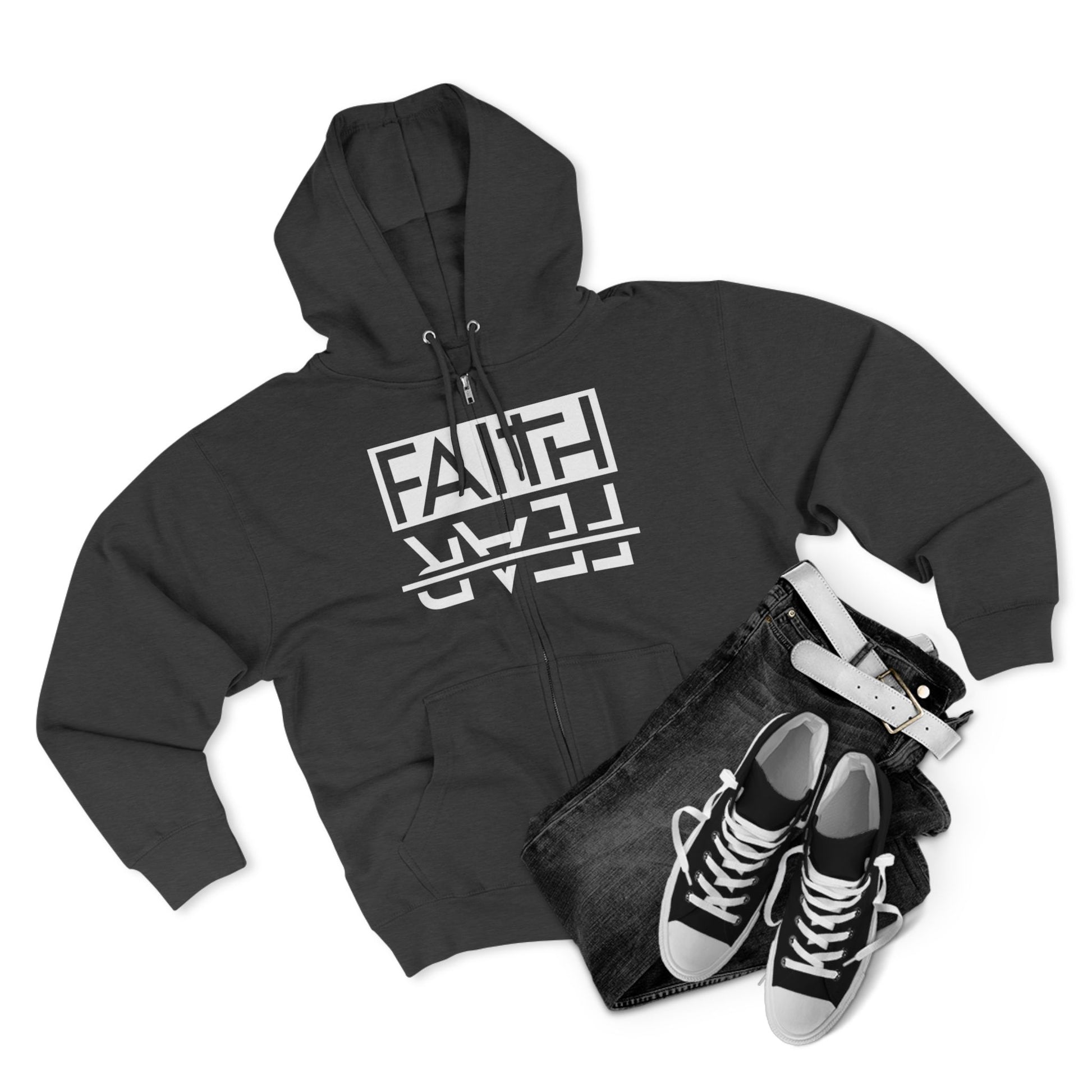 Faith Over Fear, Zip Hoodie, Unisex Hoodie, Cozy Oversized Hoodie, Inspirational Apparel, Versatile Layering Piece, Gift for Motivators, Goat God T-shirt