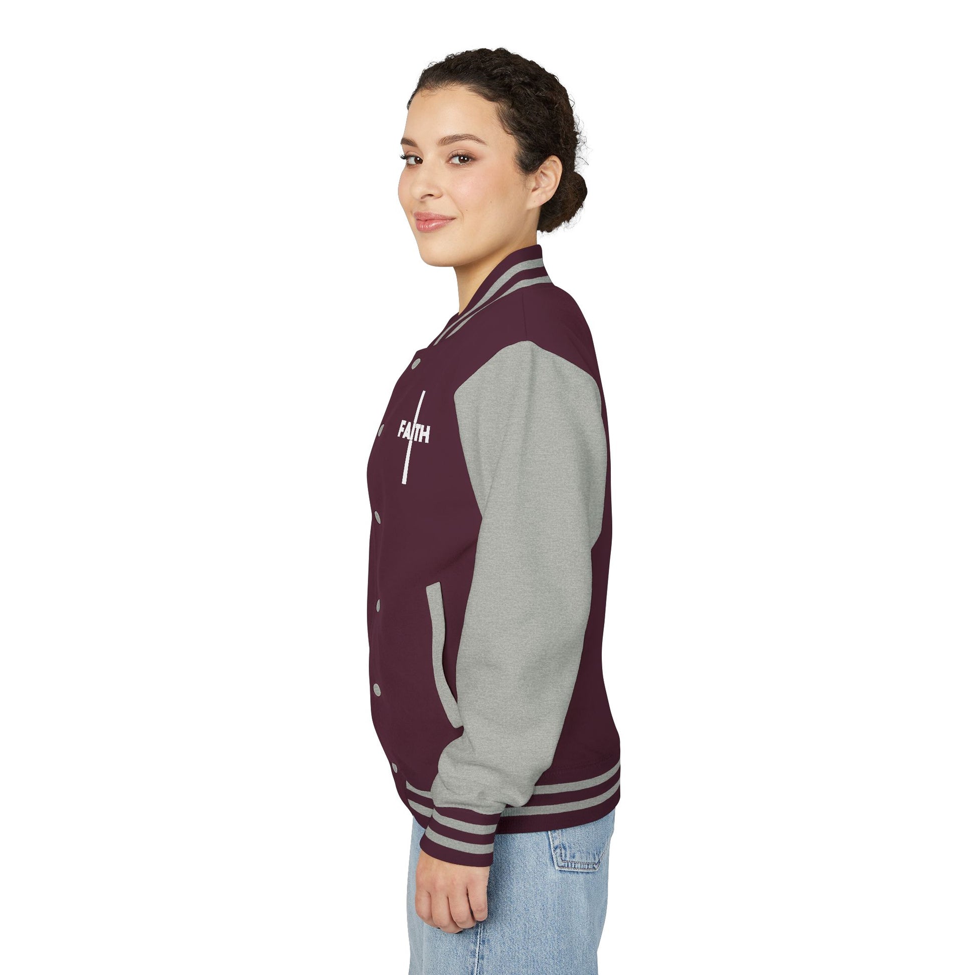 Unisex Heavyweight Letterman Jacket, Faith-based Jacket, Vintage Style Sports Jacket, College Spirit Wear, Casual Outwear, Gifts for Sports Lovers, Fall Fashion