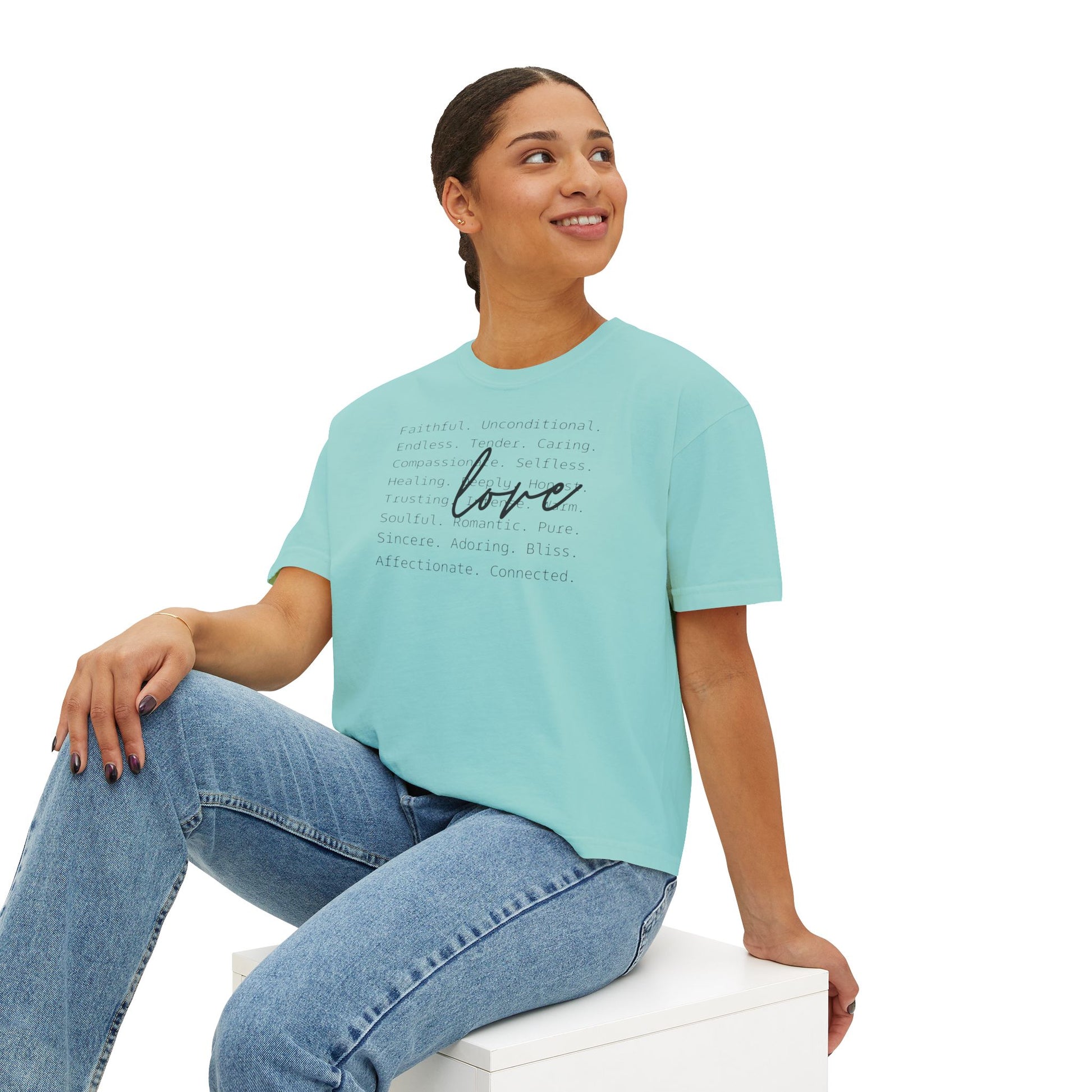 Women's Boxy Love Tee | Affirmation Top, Self-Care Gift, Cozy Casual Wear, Birthday Gift, Positive Vibes