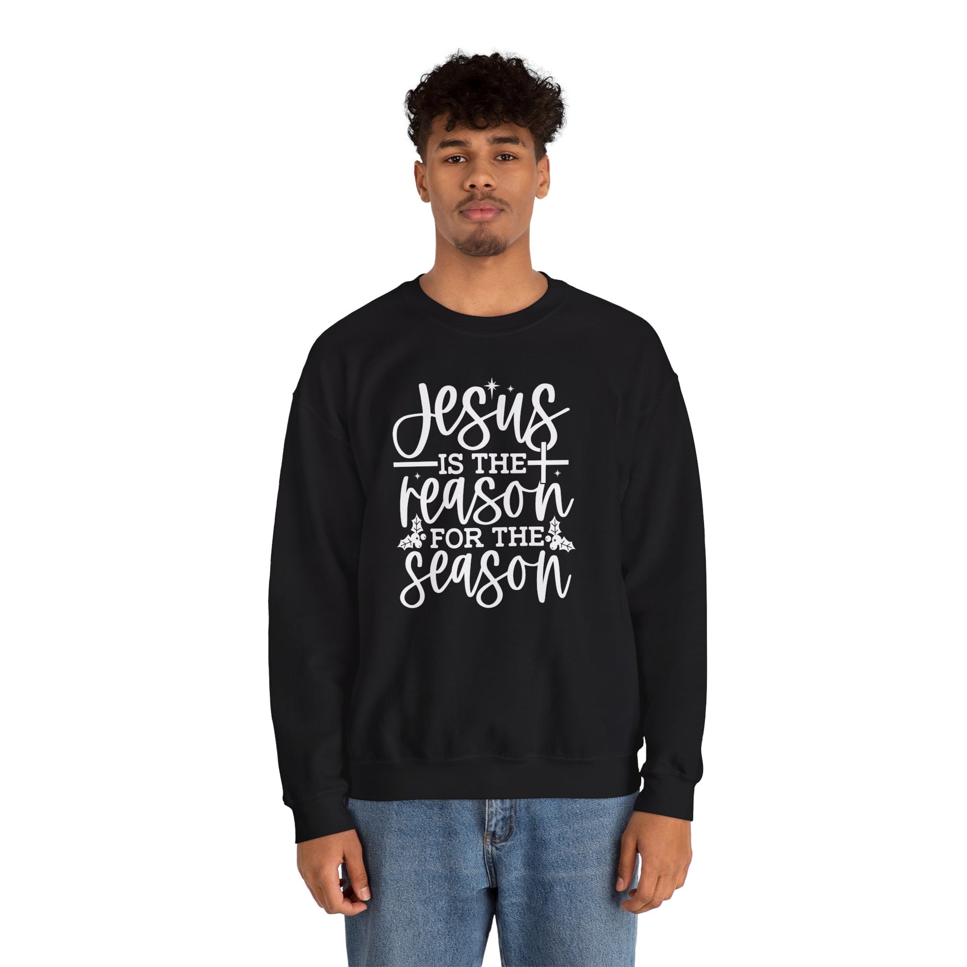 Jesus is the Reason for the Season, Christmas Crewneck Sweatshirt Fabric Knit Long Sleeve Winter Casual Soft Medium Length Hoodie for Men and Women