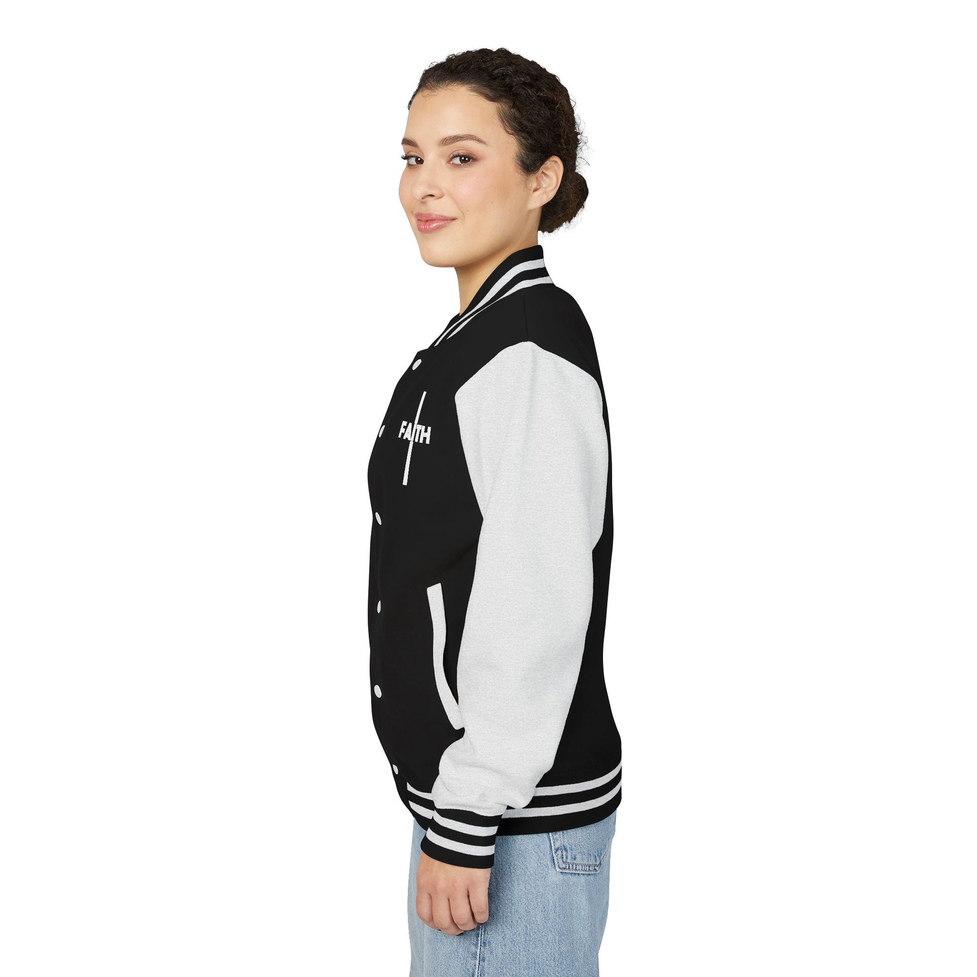 Unisex Heavyweight Letterman Jacket, Faith-based Jacket, Vintage Style Sports Jacket, College Spirit Wear, Casual Outwear, Gifts for Sports Lovers, Fall Fashion