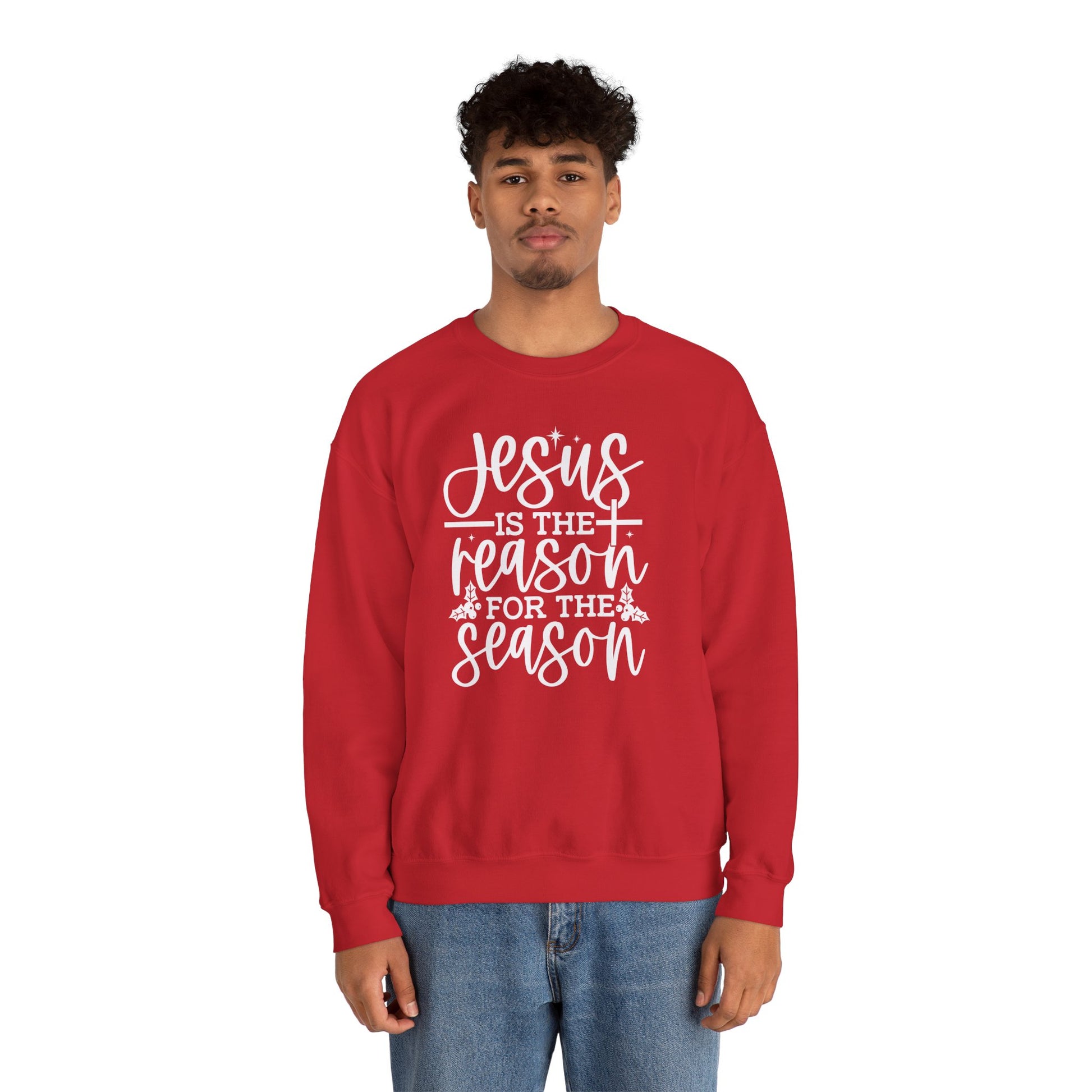 Jesus is the Reason for the Season, Christmas Crewneck Sweatshirt Fabric Knit Long Sleeve Winter Casual Soft Medium Length Hoodie for Men and Women